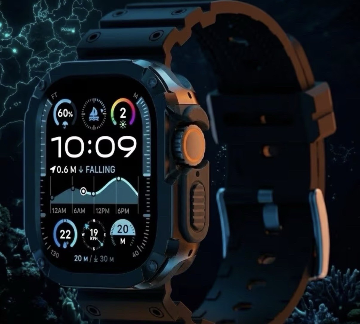 🆕 Rugged GPS Waterproof Smart Watch 49mm Metal Case Black Silicone Band