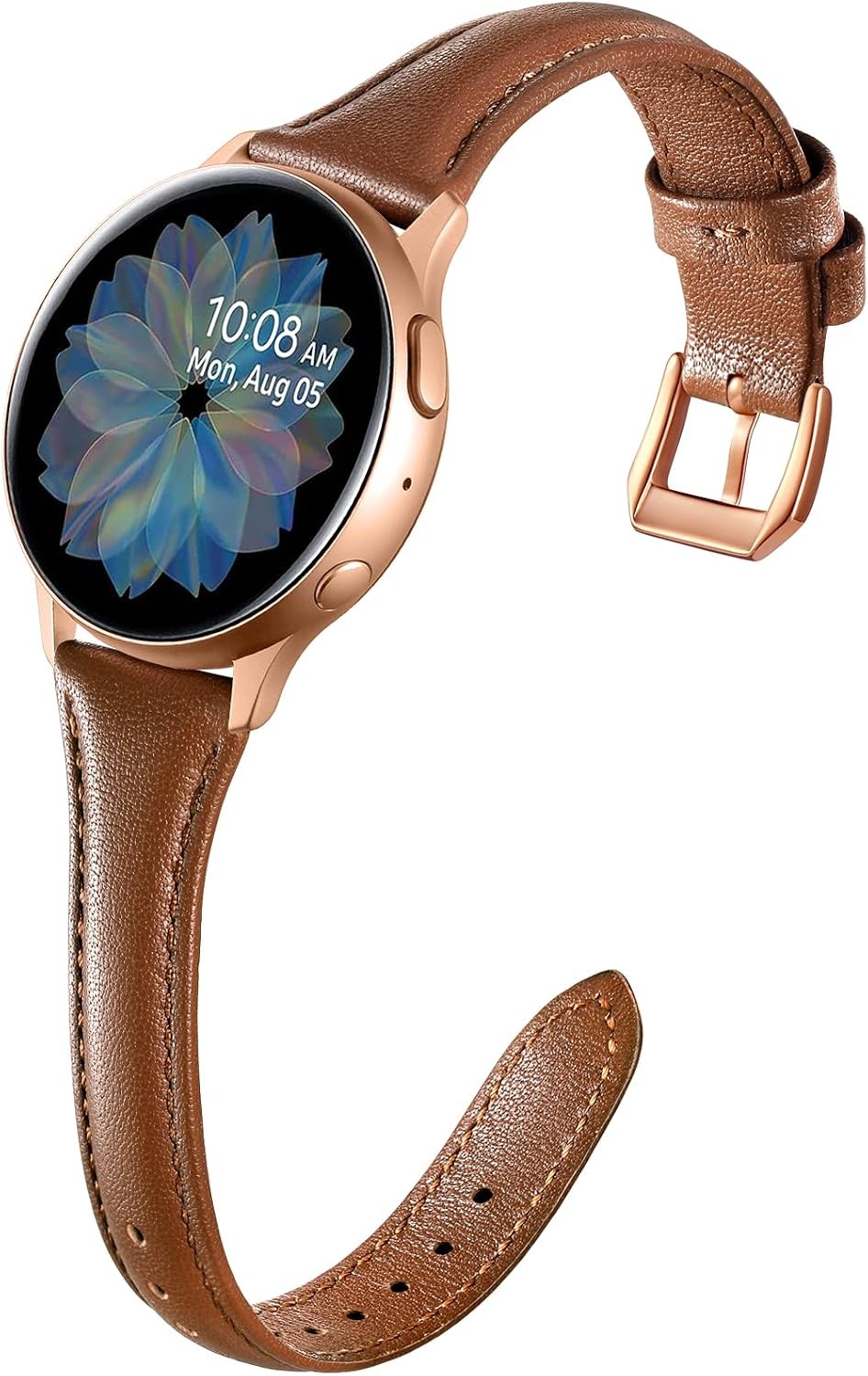 Brown Leather Band for Samsung Galaxy Watch 7 40mm 44mm, Slim Strap for Women