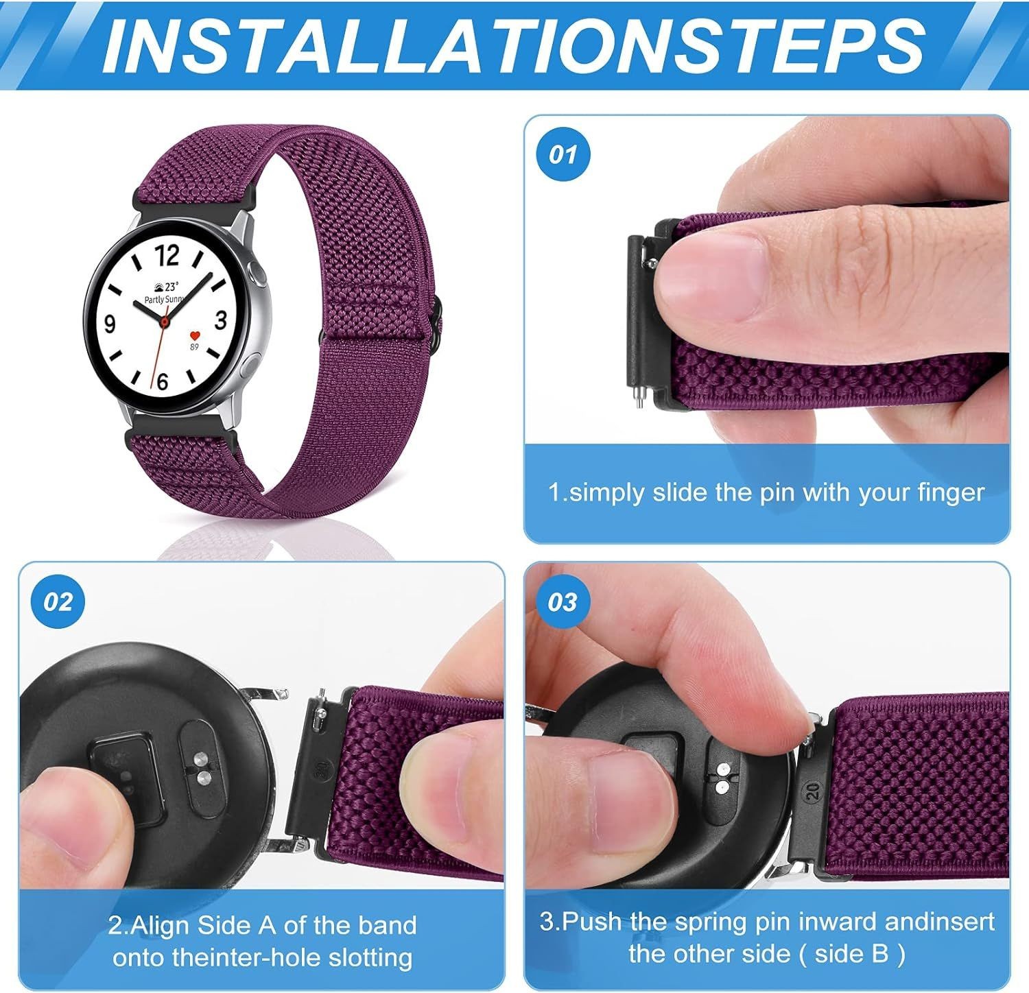 Adjustable Stretchy Nylon Strap Compatible with 20mm Watch Bands