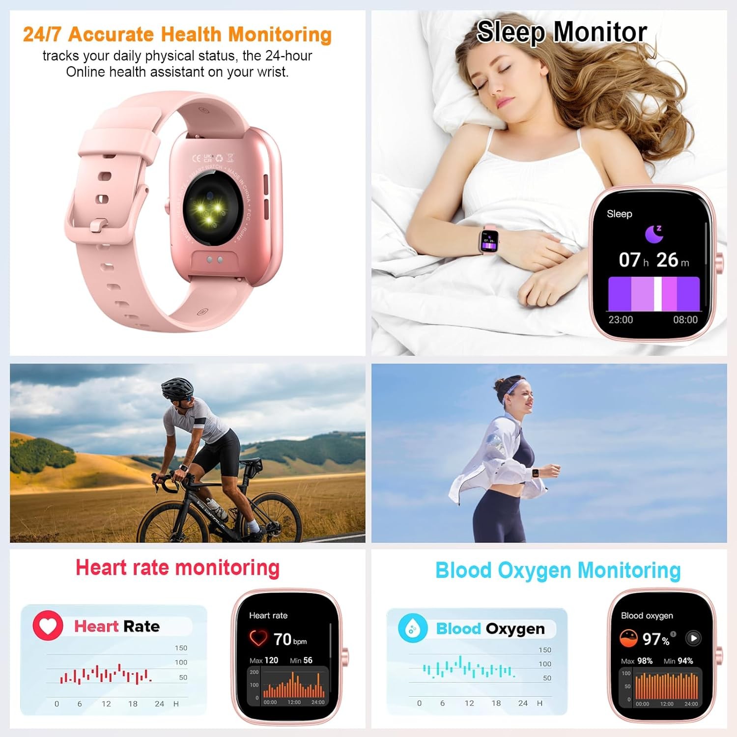 uaue 2024 HD 1.91″ Smartwatch Fitness Activity Tracker, 110+ Sports IP68