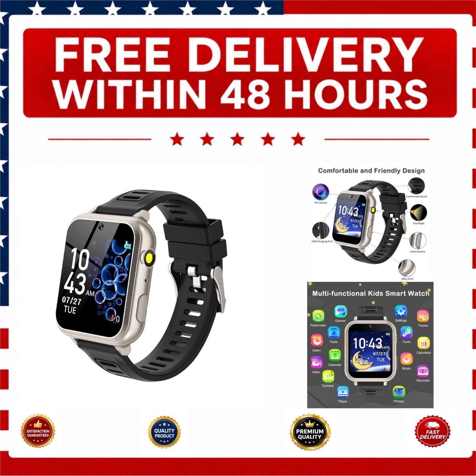 Smart Watch for Kids with Camera, Games, Music, Pedometer, Gift