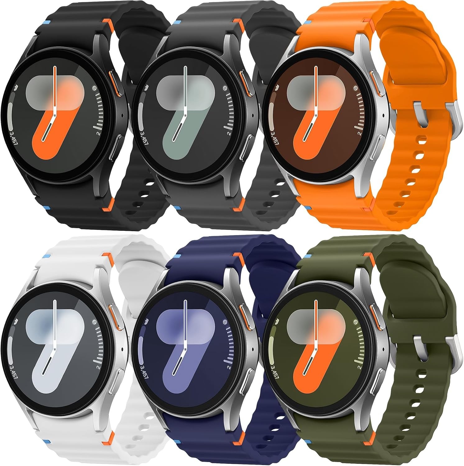 6 Pack Soft Silicone Bands for Samsung Galaxy Watch 7 40mm 44mm – No Gap Straps