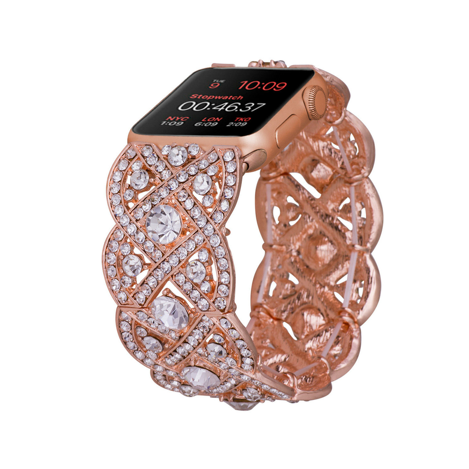 Watch Band, Apple Watch, All Ladies Series, Crystals, Stretchable, Gold/Silver