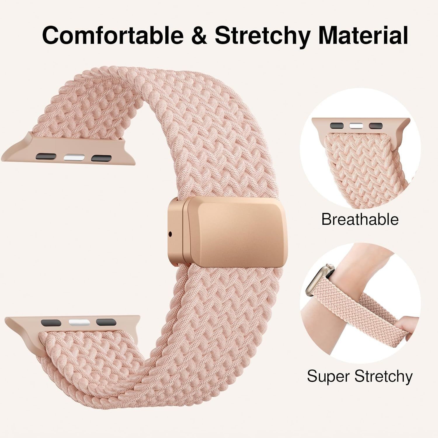 Pink Sand Braided Stretchy Band for Apple Watch 38mm 40mm 41mm 42mm – HEARTBOOM