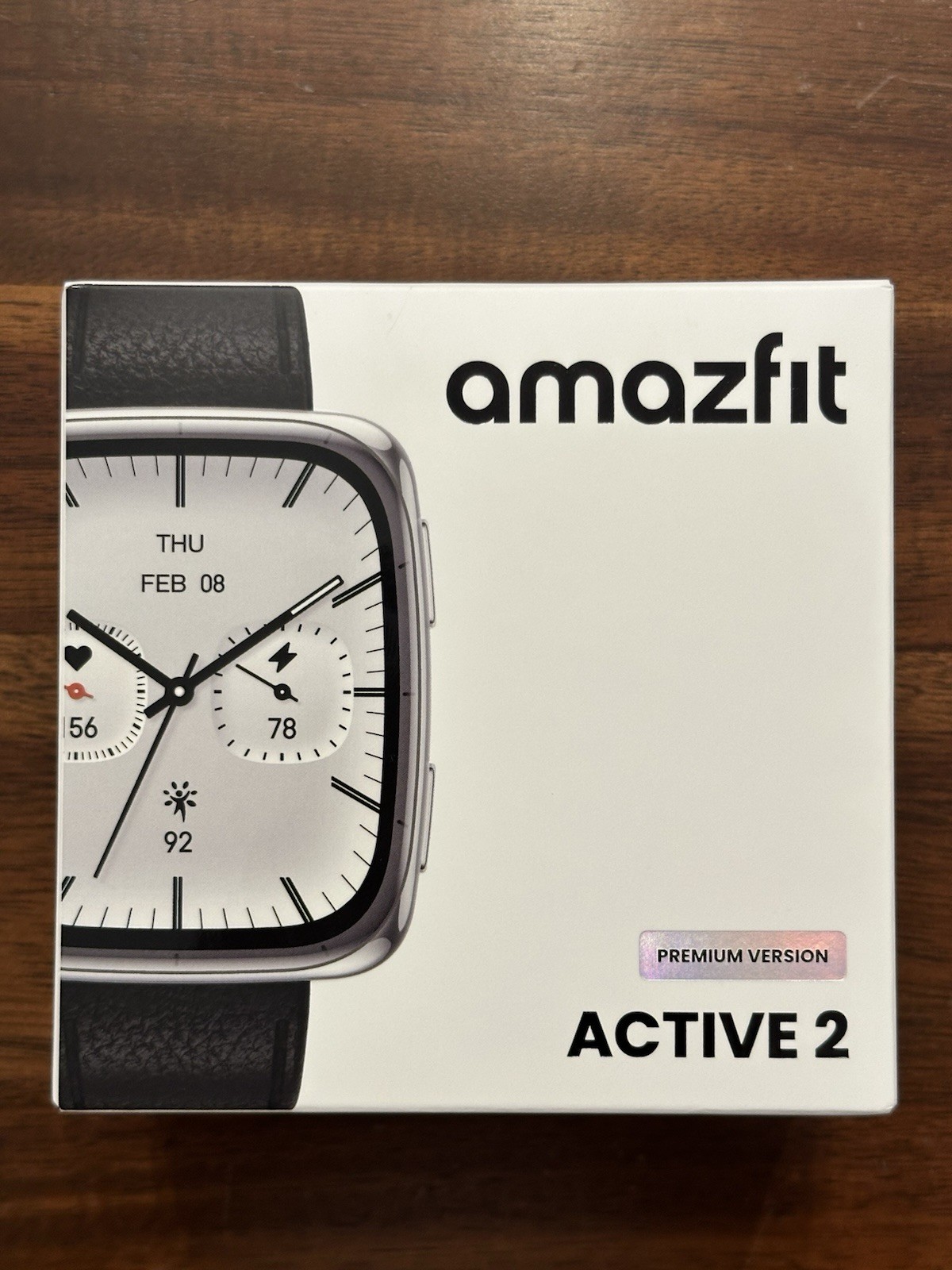 Amazfit Active 2 Premium Smart Watch (Square) 10 Day Battery, Black Leather NEW