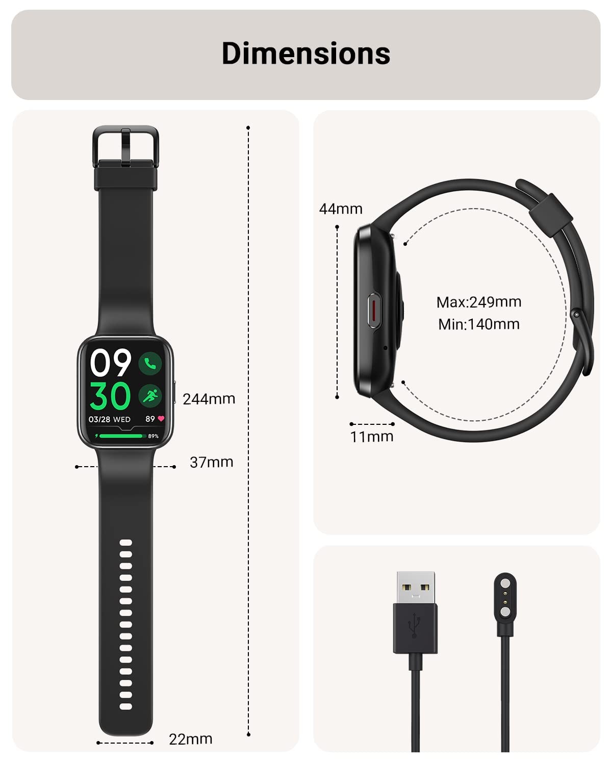 Tensky Smart Watch for Men/Women Android & iPhone, Alexa Built-in, 1.8, Black