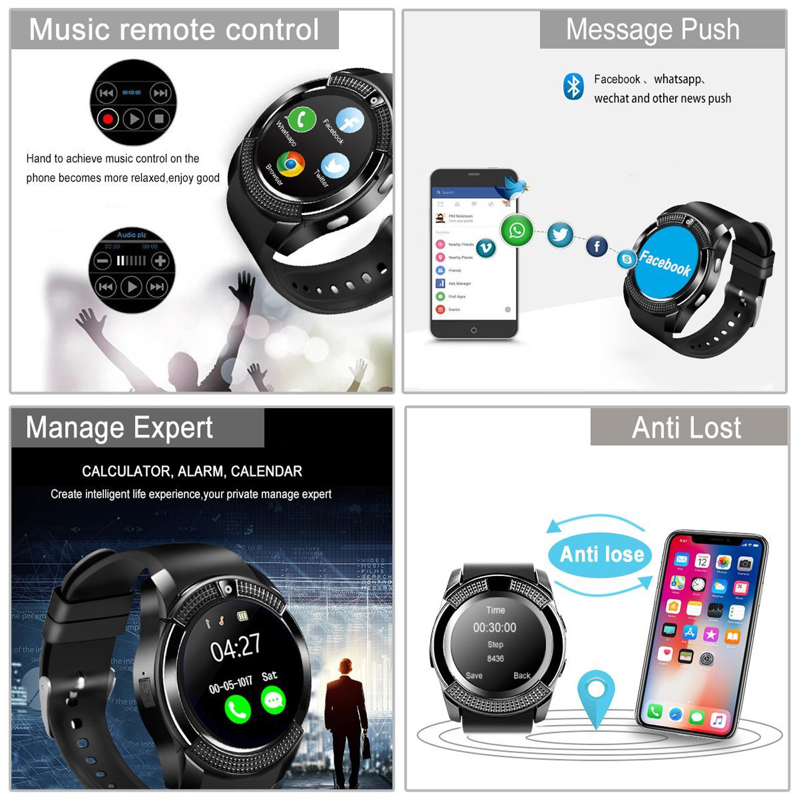 Touch Screen Bluetooth Smart Watch Remote Camera Music Control For Android Phone