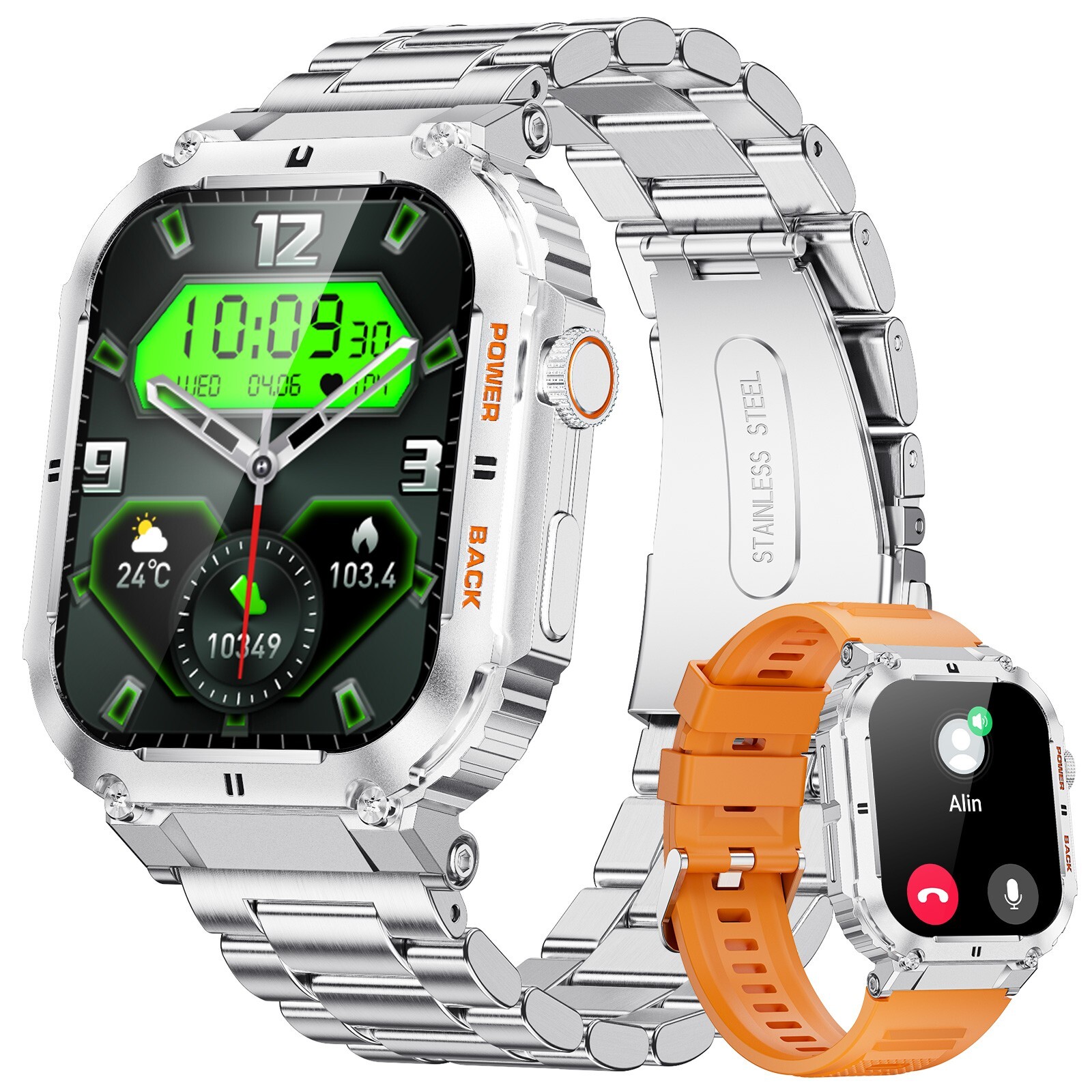 Smart Watch For Android iPhone Heart Rate 1.96″ HD Screen Fitness Tracker Rugged