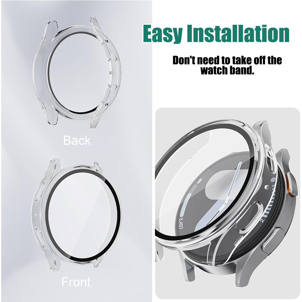 For Samsung Galaxy Watch 7 6 5 4 PC Case Tempered Glass Screen Protector 40/44mm