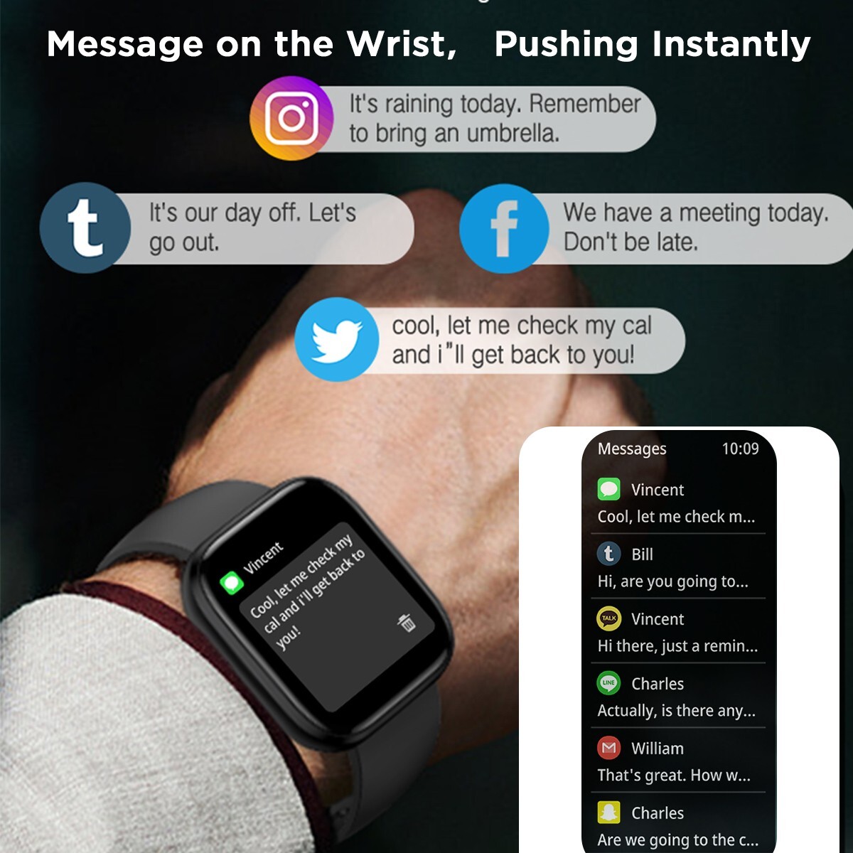 Smart Watch Bluetooth Call Heart Rate Blood Pressure Fitness Monitor Waterproof