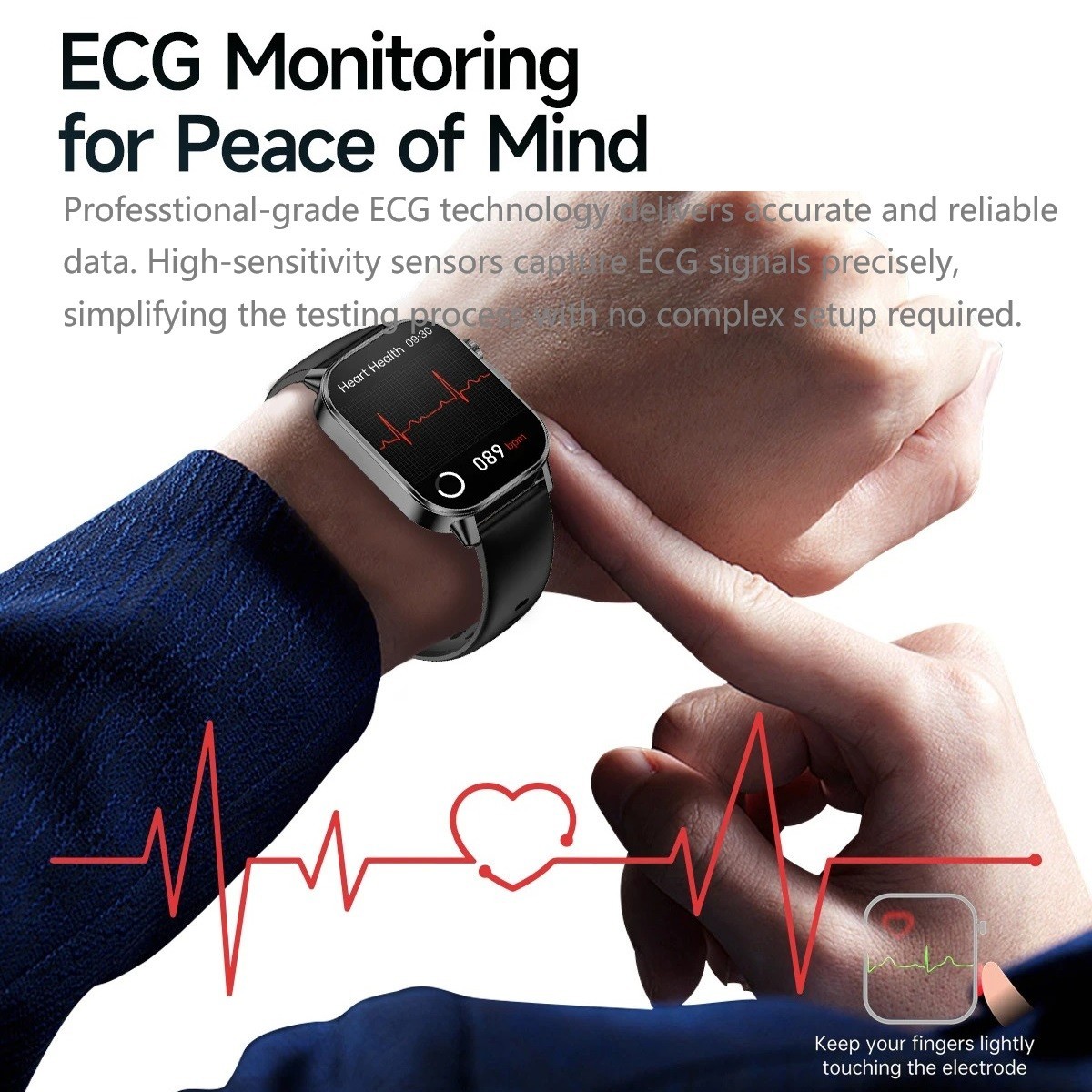 ET571 ECG+PPG 2.0″ Smart Watch Bluetooth Call Health Monitoring IP68 Waterproof