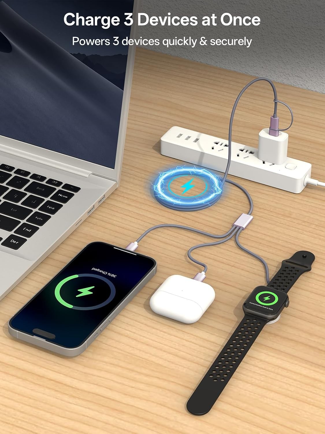Travel Essentials for Apple Watch Charger, Multi Charging Cable for iPhone 4FT