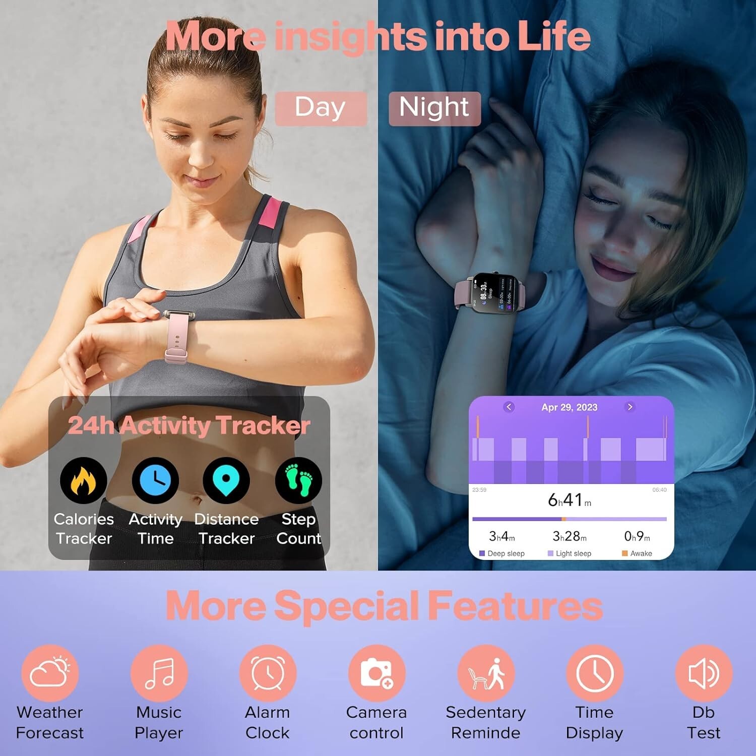 Smart Watch Fitness Tracker with Speaker Touch Screen Waterproof Pink