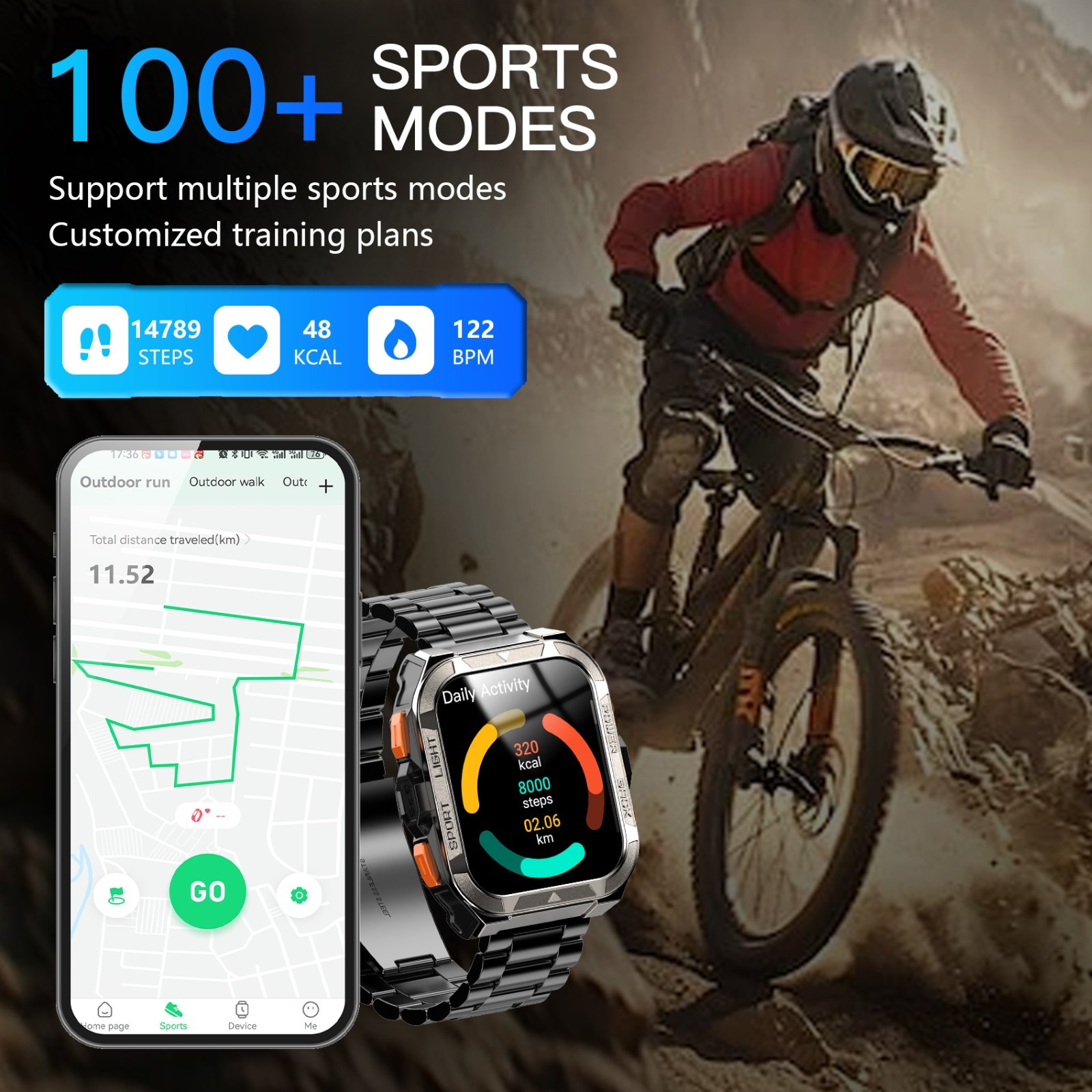 Military Smart Watch For Men Fitness Tracker With GPS LED Flashlight Wristwatch