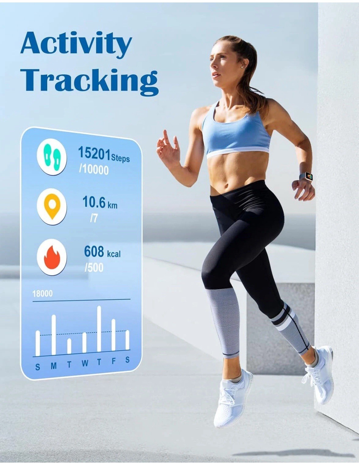 Smart Watch, 1.85” HD Screen, Fitness Tracker, Waterproof, for iPhone & Android