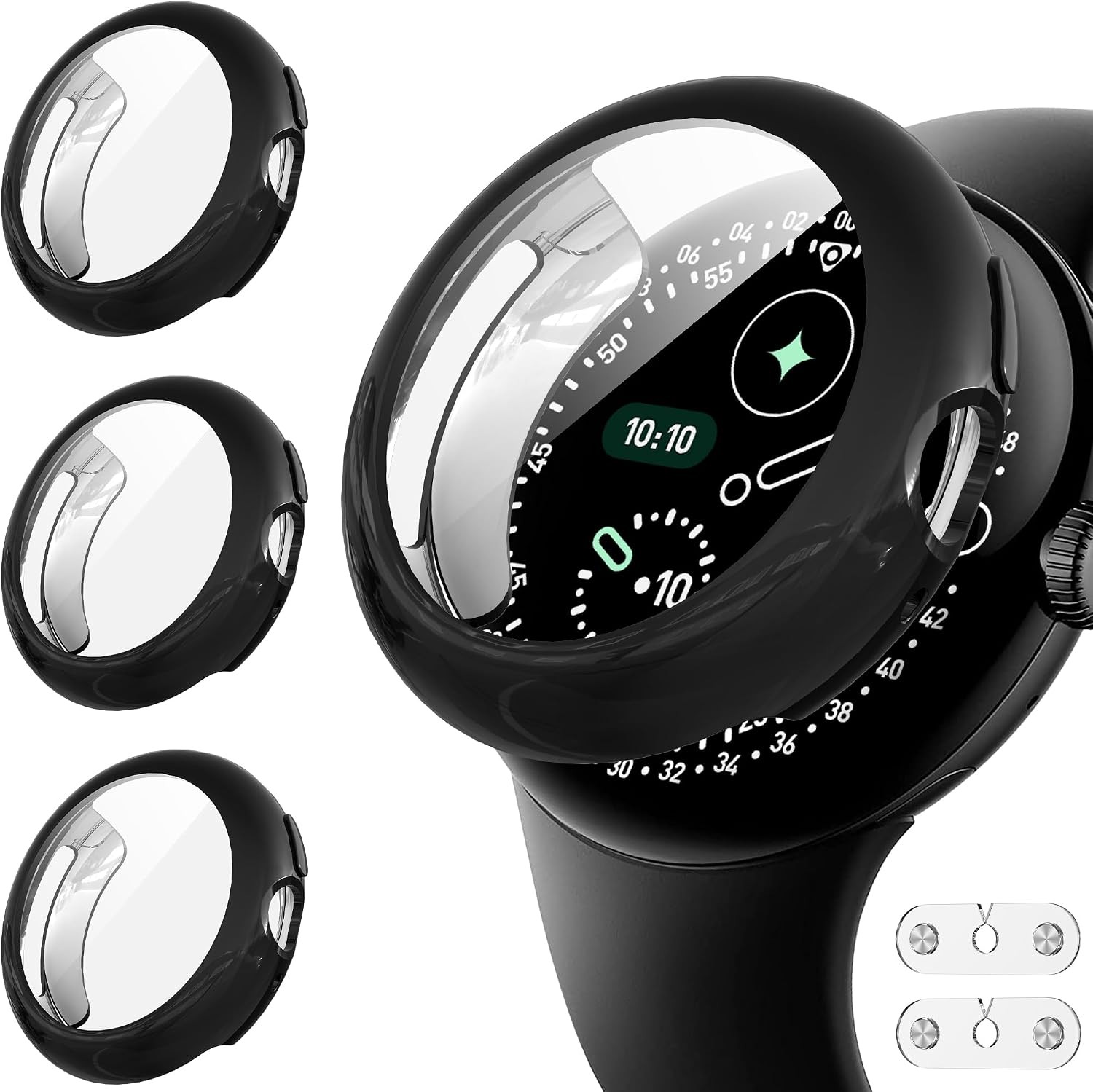 3-Pack Black TPU Bumper Cover for Google Pixel Watch 4 45mm, Anti-Scratch Case