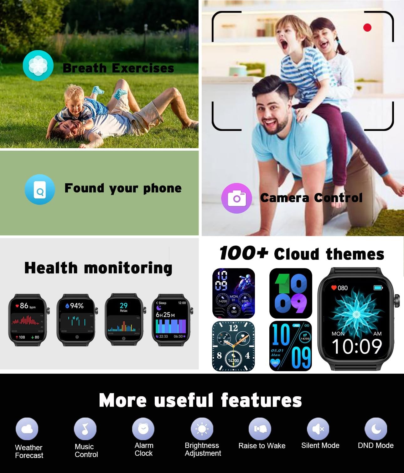 Geelouxian ET570 Smartwatch 1.96″ HD Touchscreen IP68 Waterproof Black for