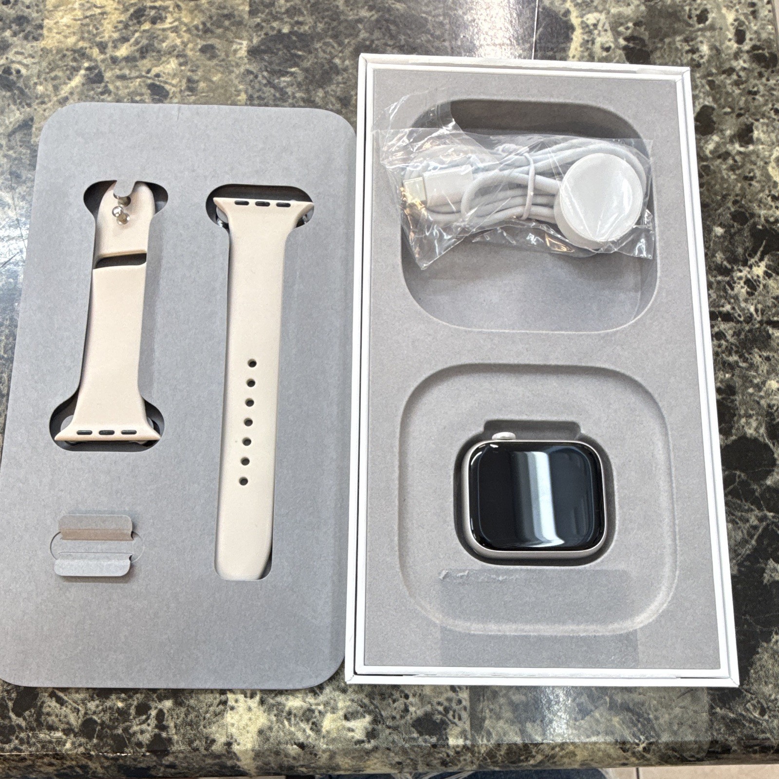 Apple Watch Series 9 GPS 32GB w/ White Silicone Band, Silver Aluminum Case 45mm