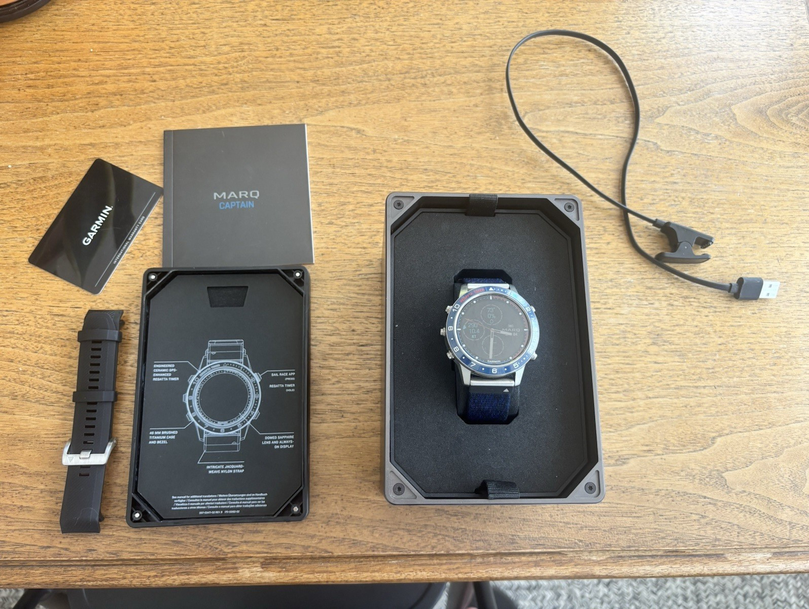 Garmin MARQ Captain 47mm Titanium Smartwatch Blue Silicone Band GPS 32GB