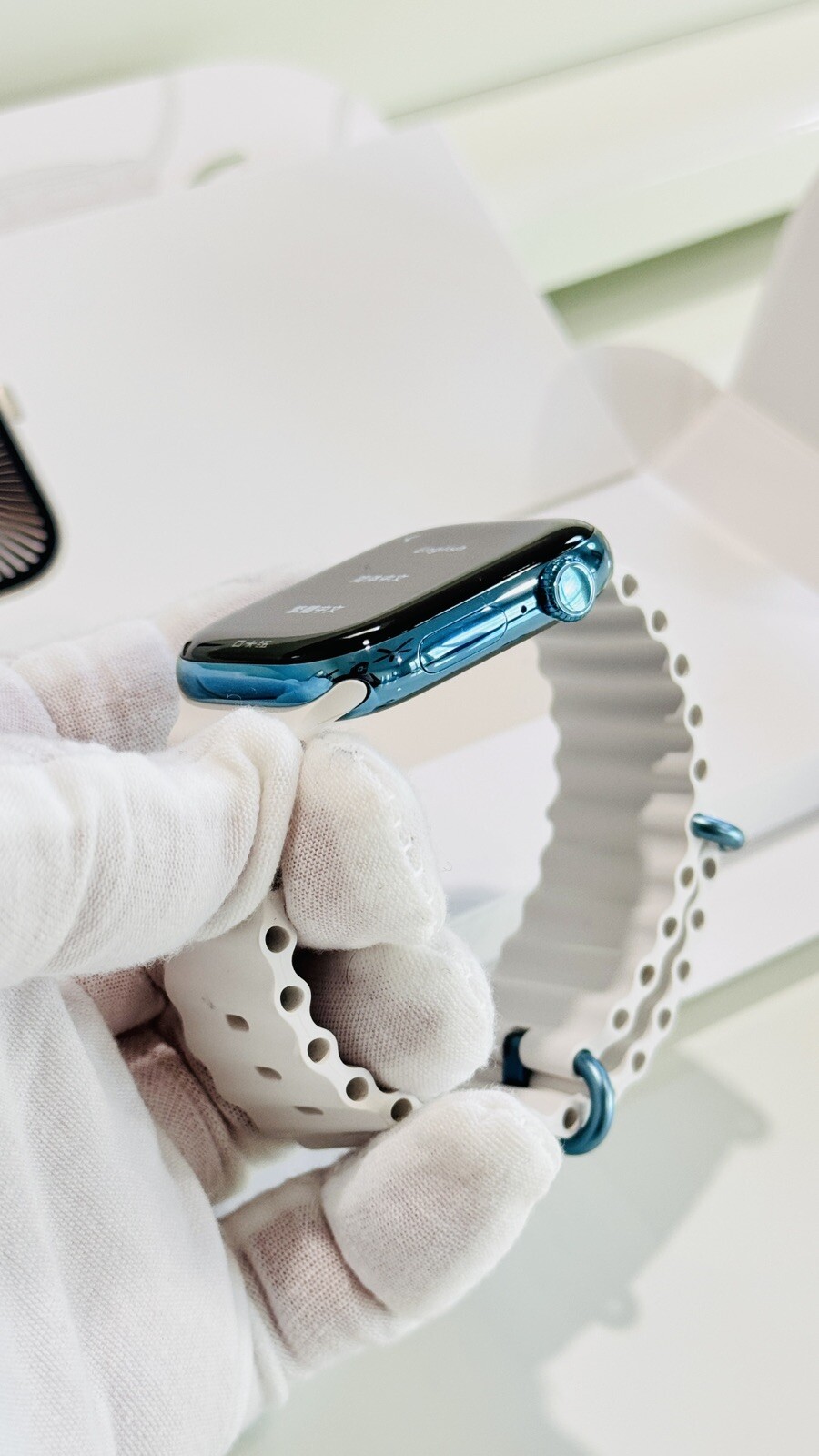 Custom Anodized Sky Blue Gold 46MM Apple Watch SERIES 10 White Ocean Band