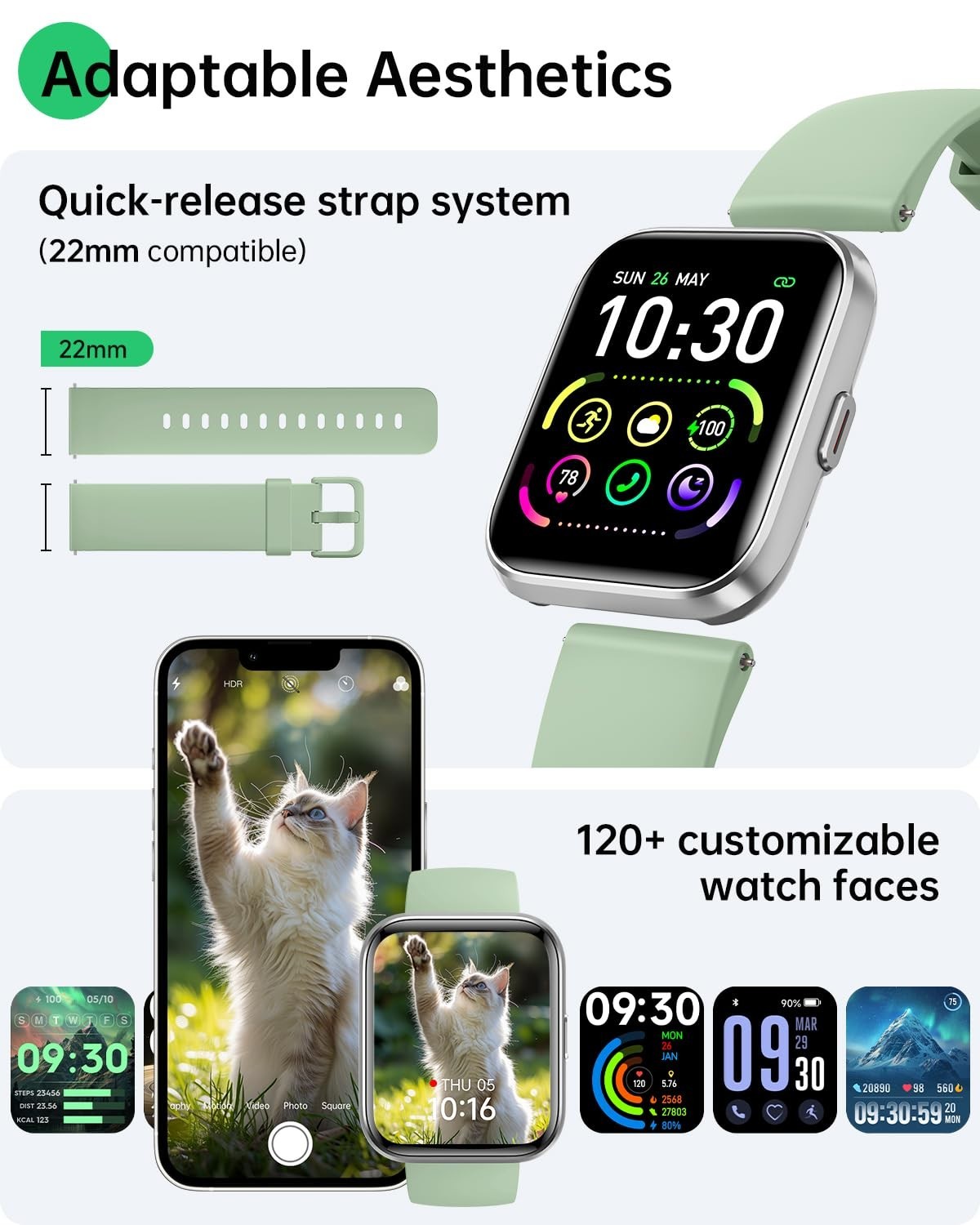 1.83” HD Smart Watch for Men & Women – Bluetooth Calls, Heart Rate Monitor, 120+