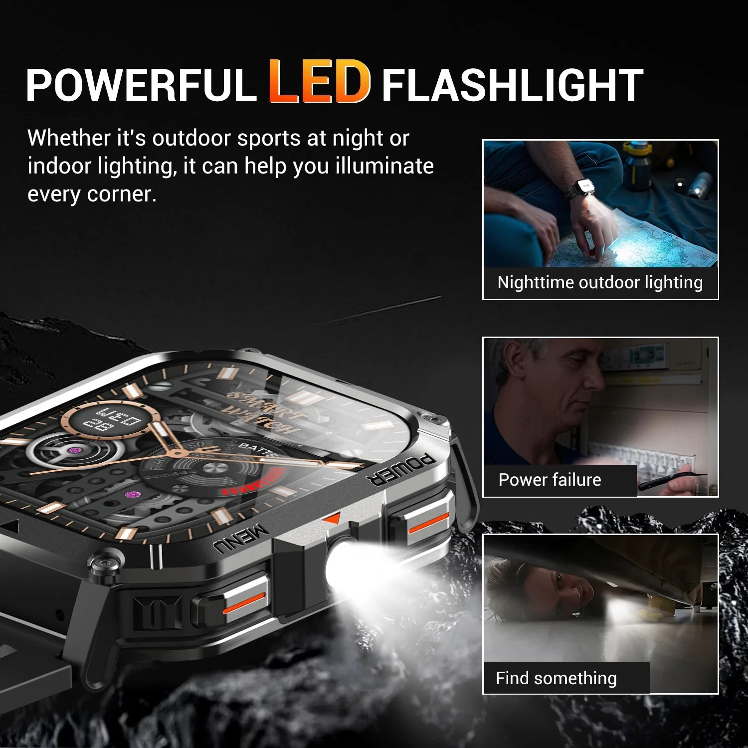 Blackview Military Smart Watch Men Built-in LED Lights Compass & 900Mah Battery