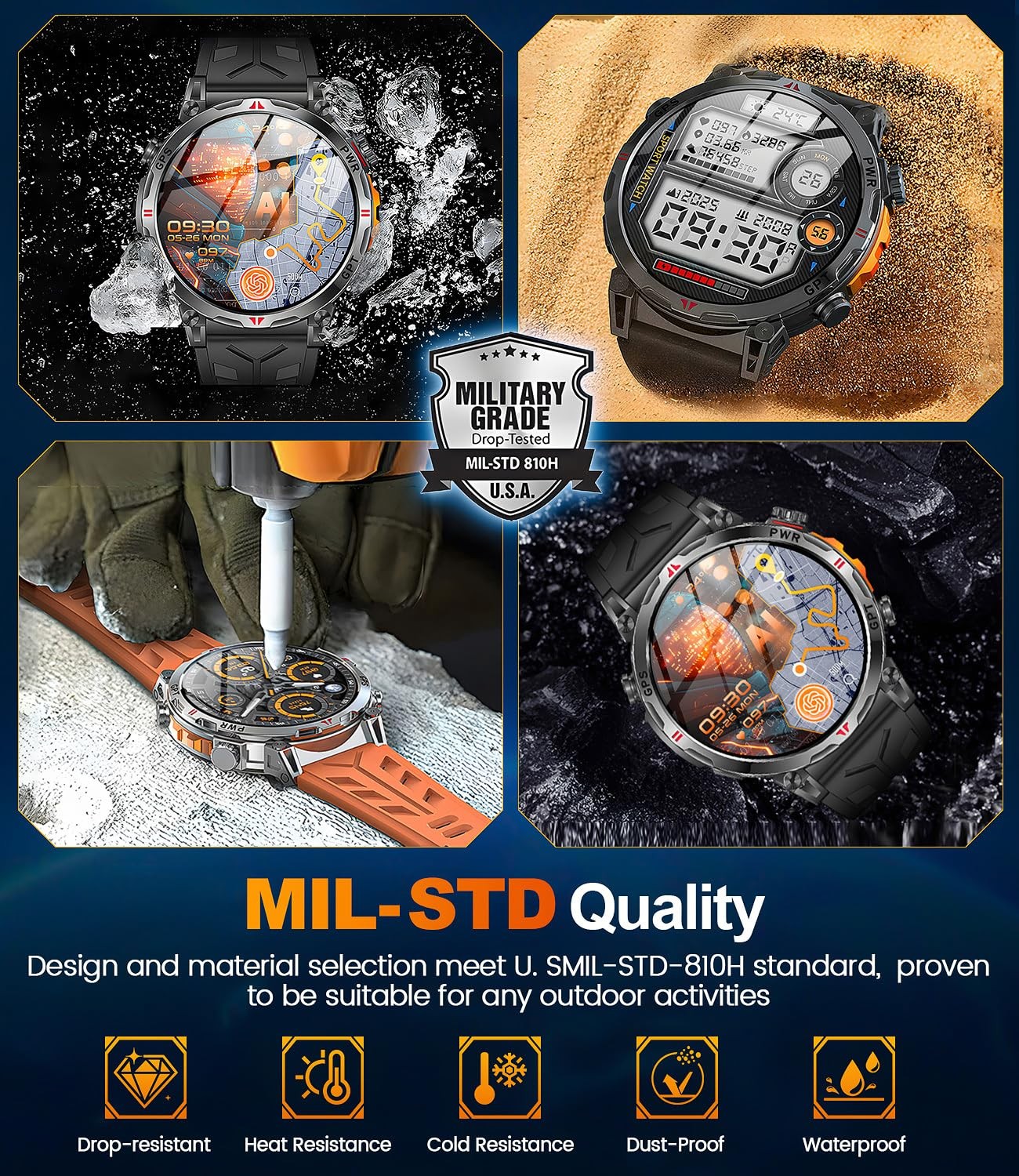 Military Smart Watches for Men GPS, 1.56″ AMOLED Screen Bluetooth , for Andro…
