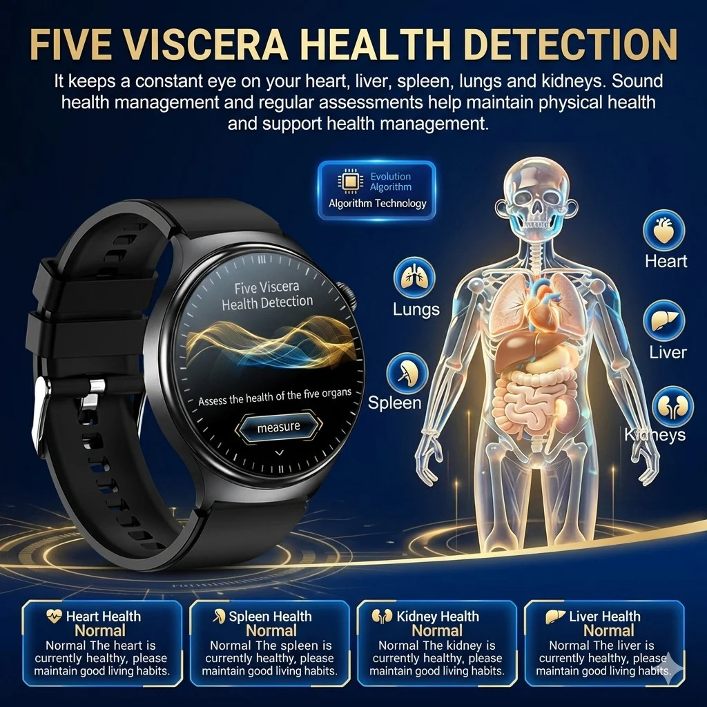 New Upgraded Heart Health Check Smart Watch Uric Acid Five Organ Examination Blo