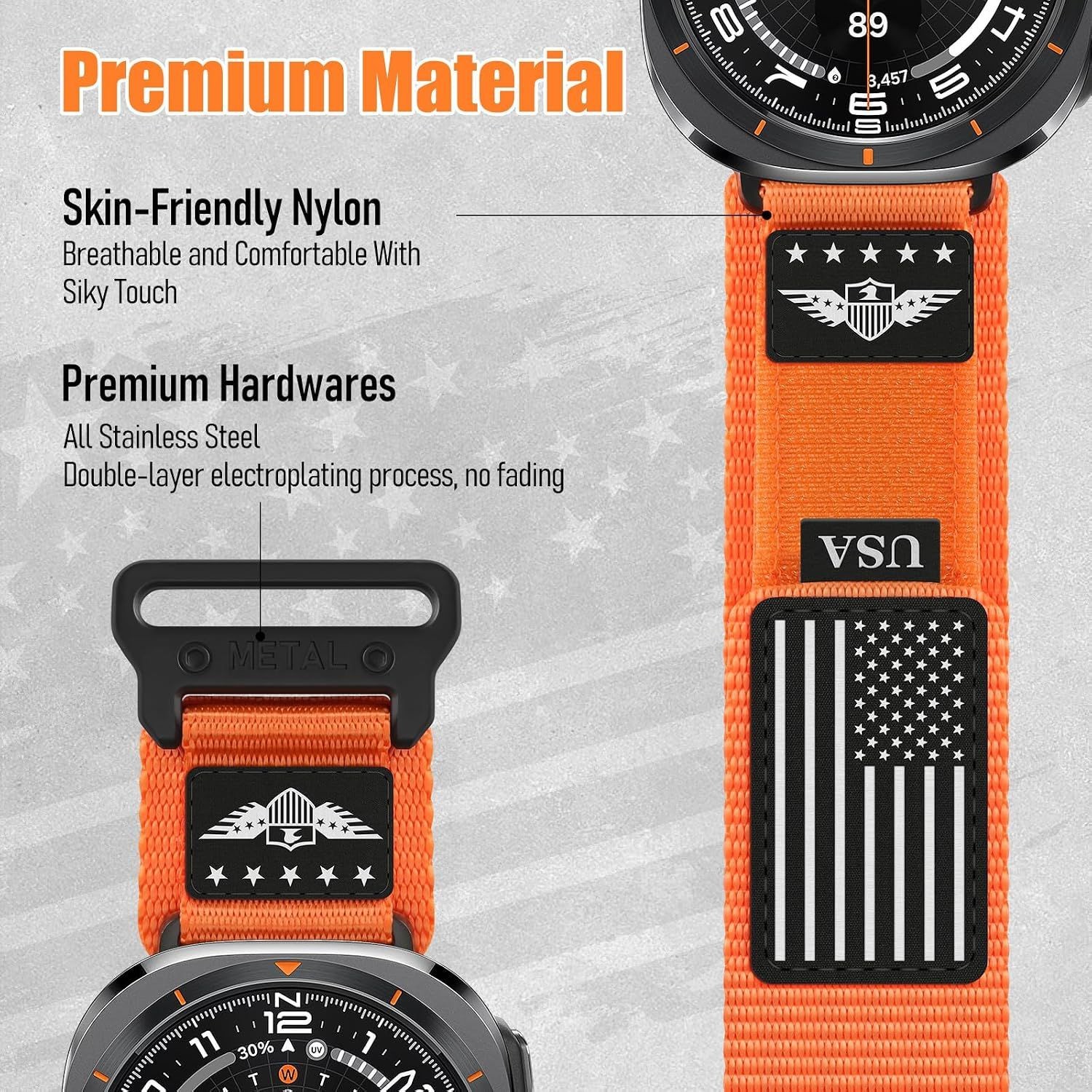 1 Strap For Samsung Galaxy Watch Ultra/Ultra 2/9/8/7, Rugged Nylon, Adjustable