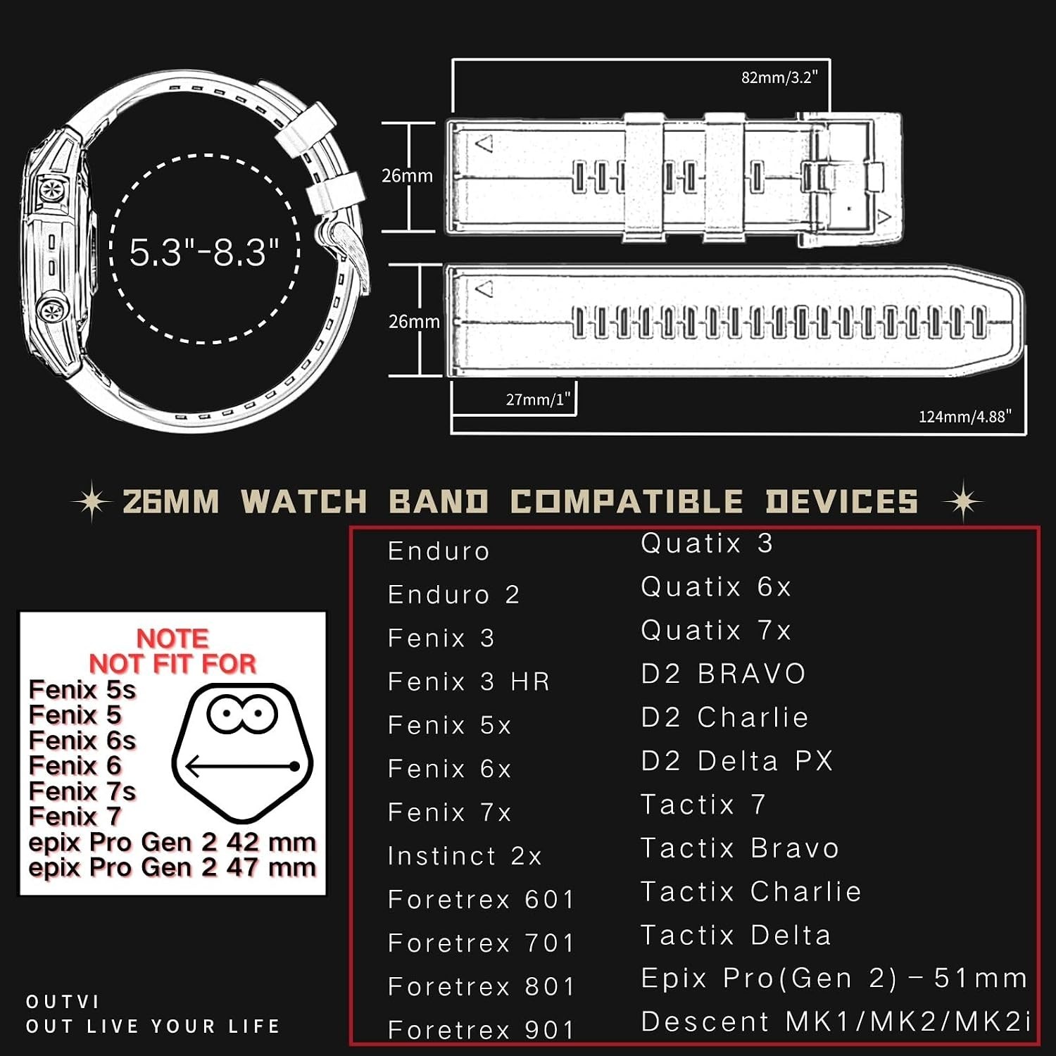26mm Silicone Strap for Garmin Fenix 7X Sapphire Quick Release Replacement