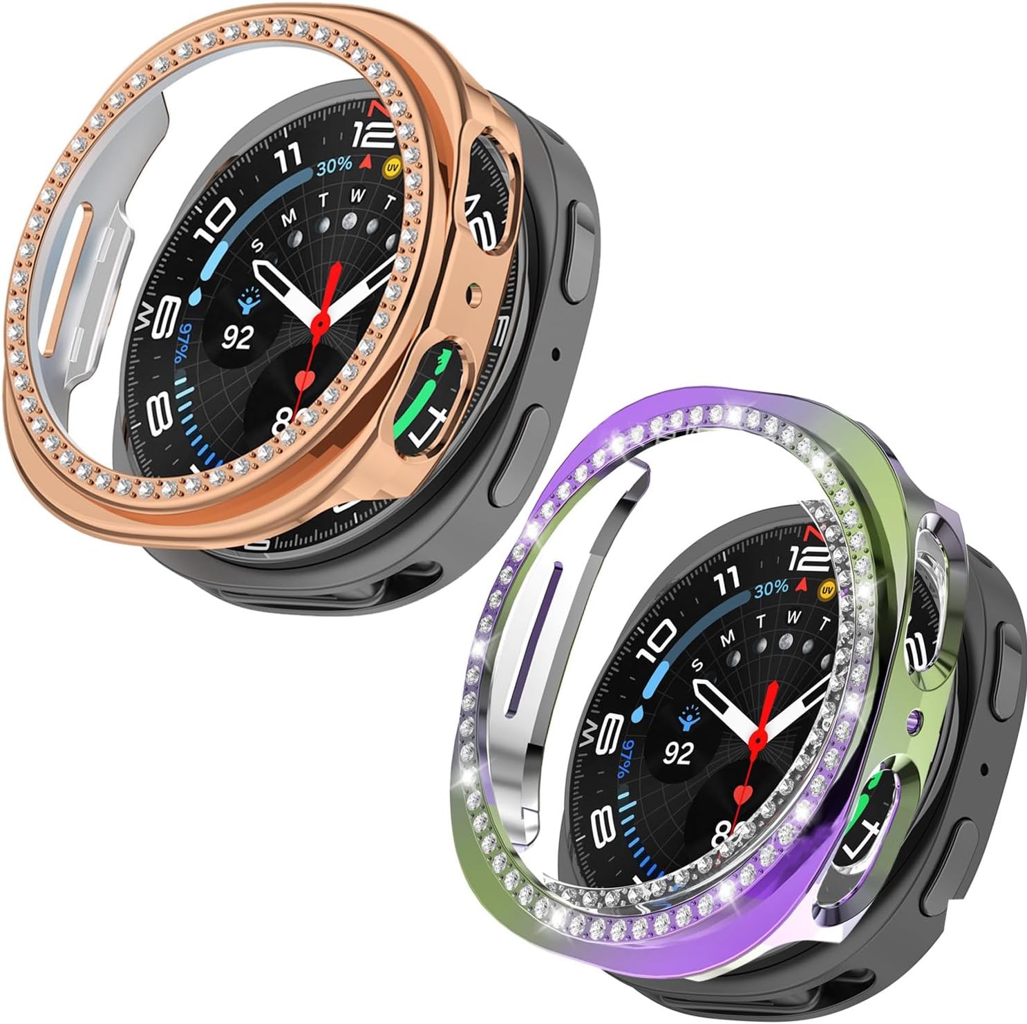 Bling Frame Protective Case for Galaxy Watch 8 40mm, 2 Packs, Rose Gold/Colorful