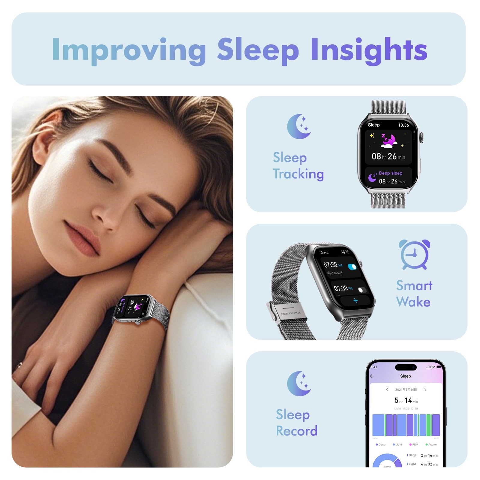 YMS Android Smart Watch for Women – Bluetooth 1.98*1.51*0.49 inches, Silver