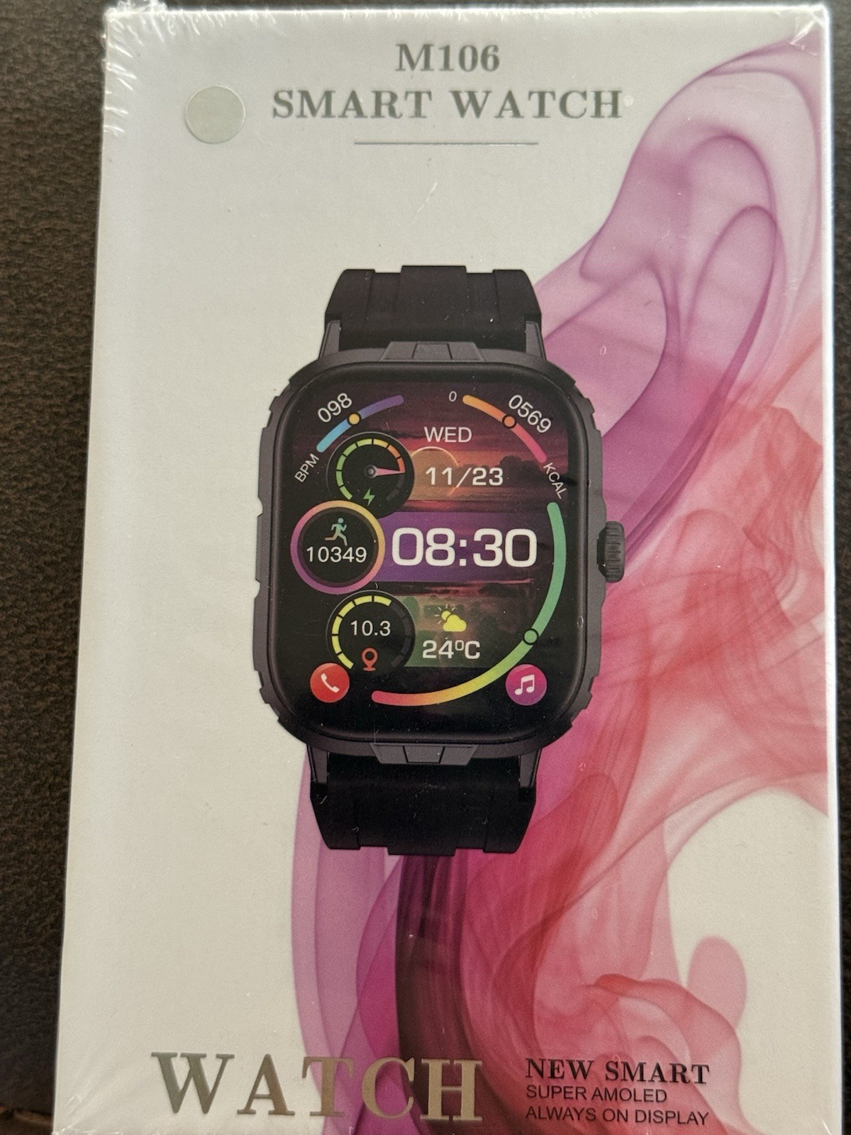 M106 Smart Watch Black Metal Case, 22mm Black Silicone Band