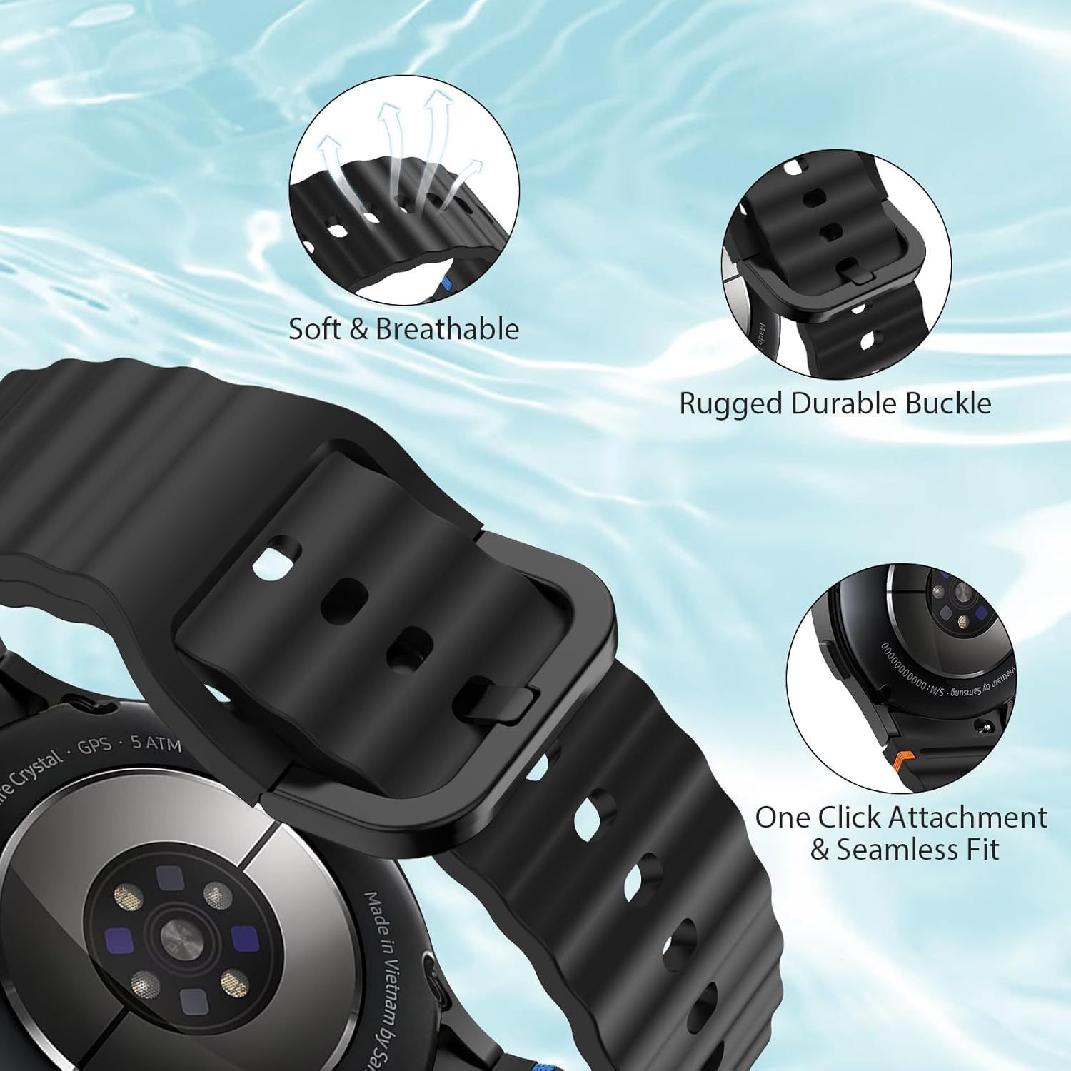 6 Pack No Gap Silicone Bands for Samsung Galaxy Watch 7 40mm 44mm, Soft Fit