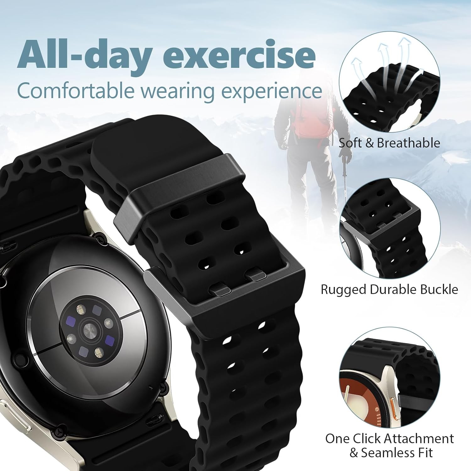 Waterproof Soft Silicone Band for Galaxy Watch 7 40mm 44mm Compatible Strap