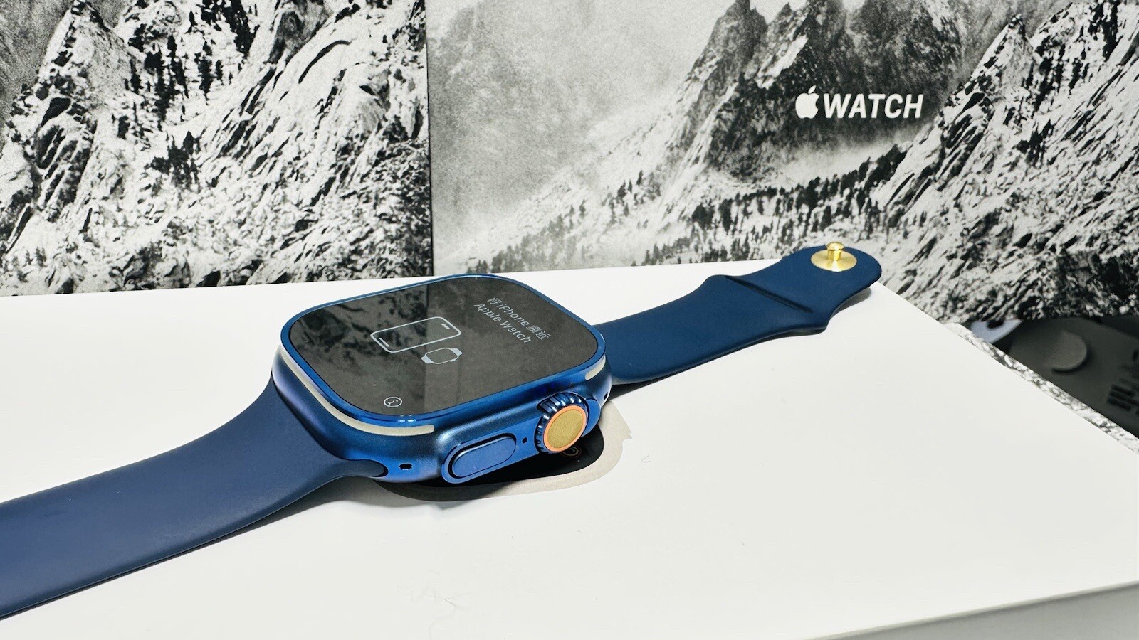 49MM Apple Watch ULTRA 2 CUSTOM BLUE ANODIZED Blue Sport Band Gold Plated Pin