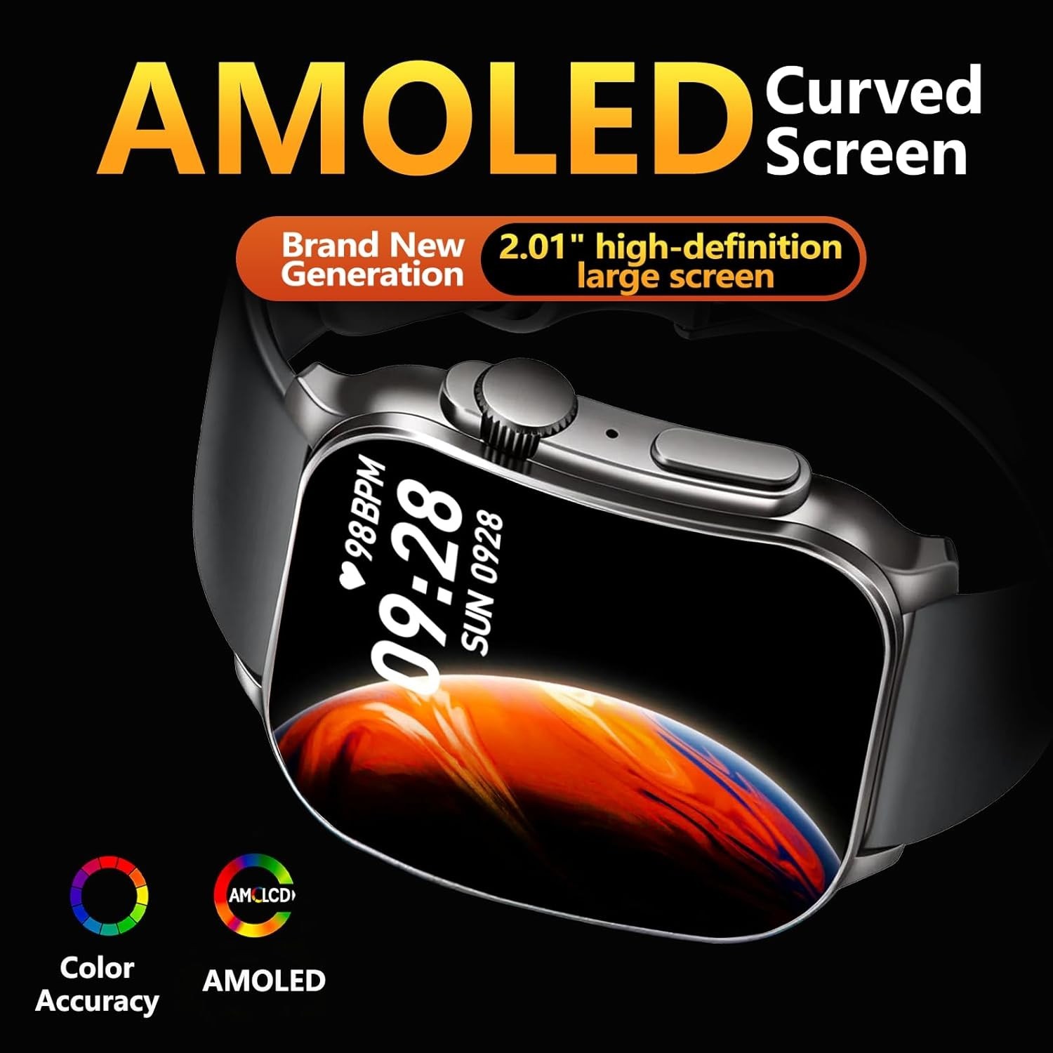 Smart Watch, 2.01″ AMOLED Curved Touchscreen Fitness Watch for Men Women, IP6…