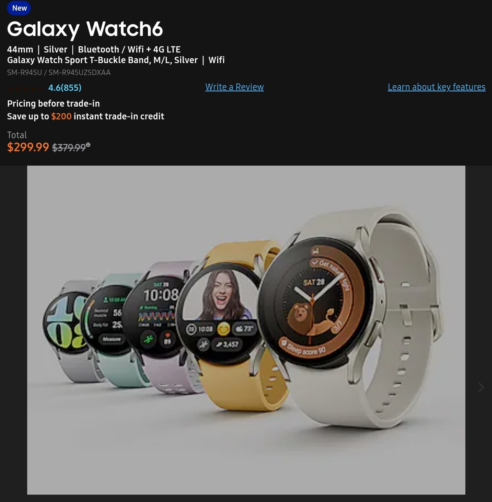 Samsung Galaxy Watch644mm | Silver | Bluetooth / Wifi + 4G LTE | SM-R945U