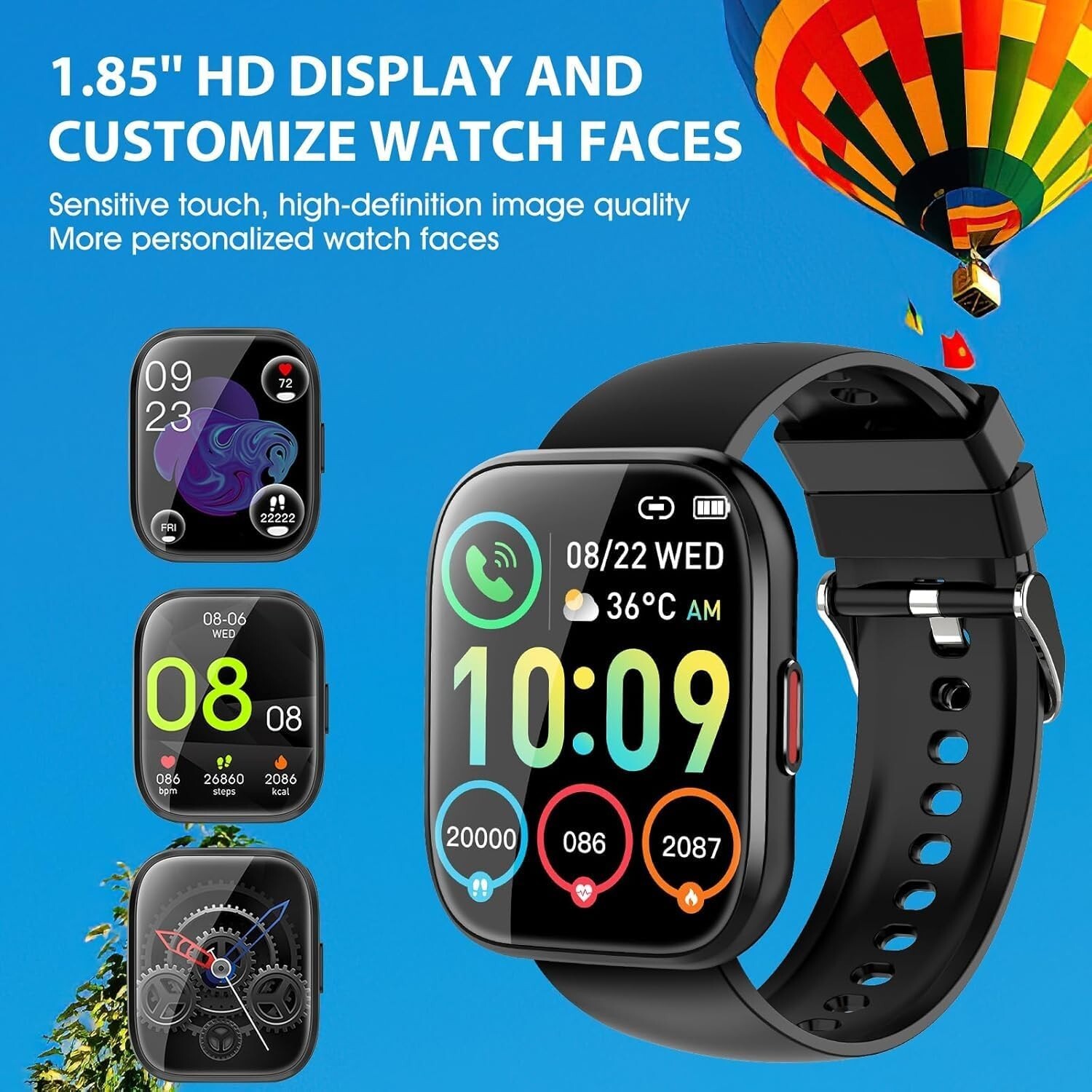 Smart Watch Fitness Tracker with Dial Calls Speaker 1.85″ TFT-Touch Screen