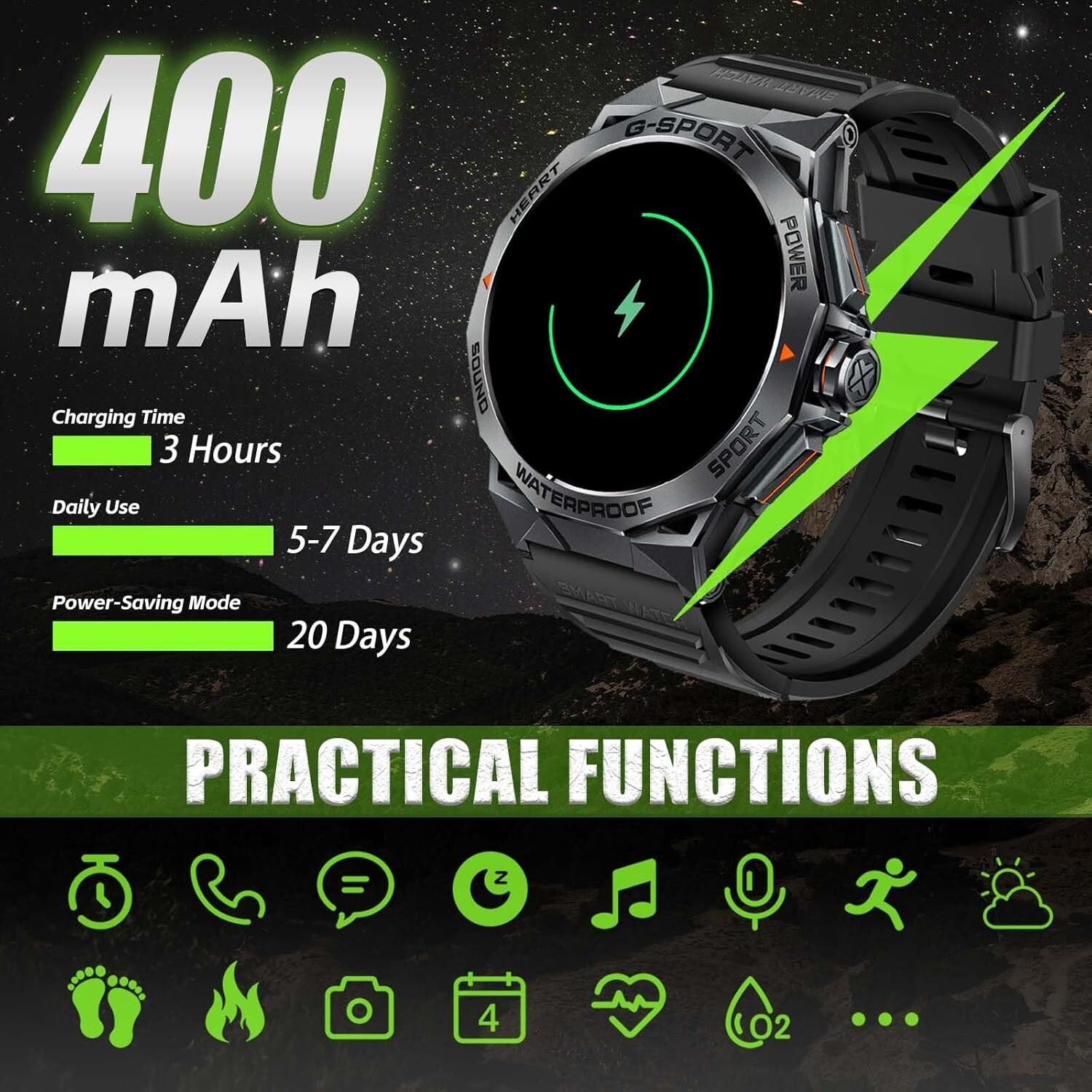 Military Smart Watches for Men Make/Answer Call 1.43″ AMOLED Screen Heart Rate
