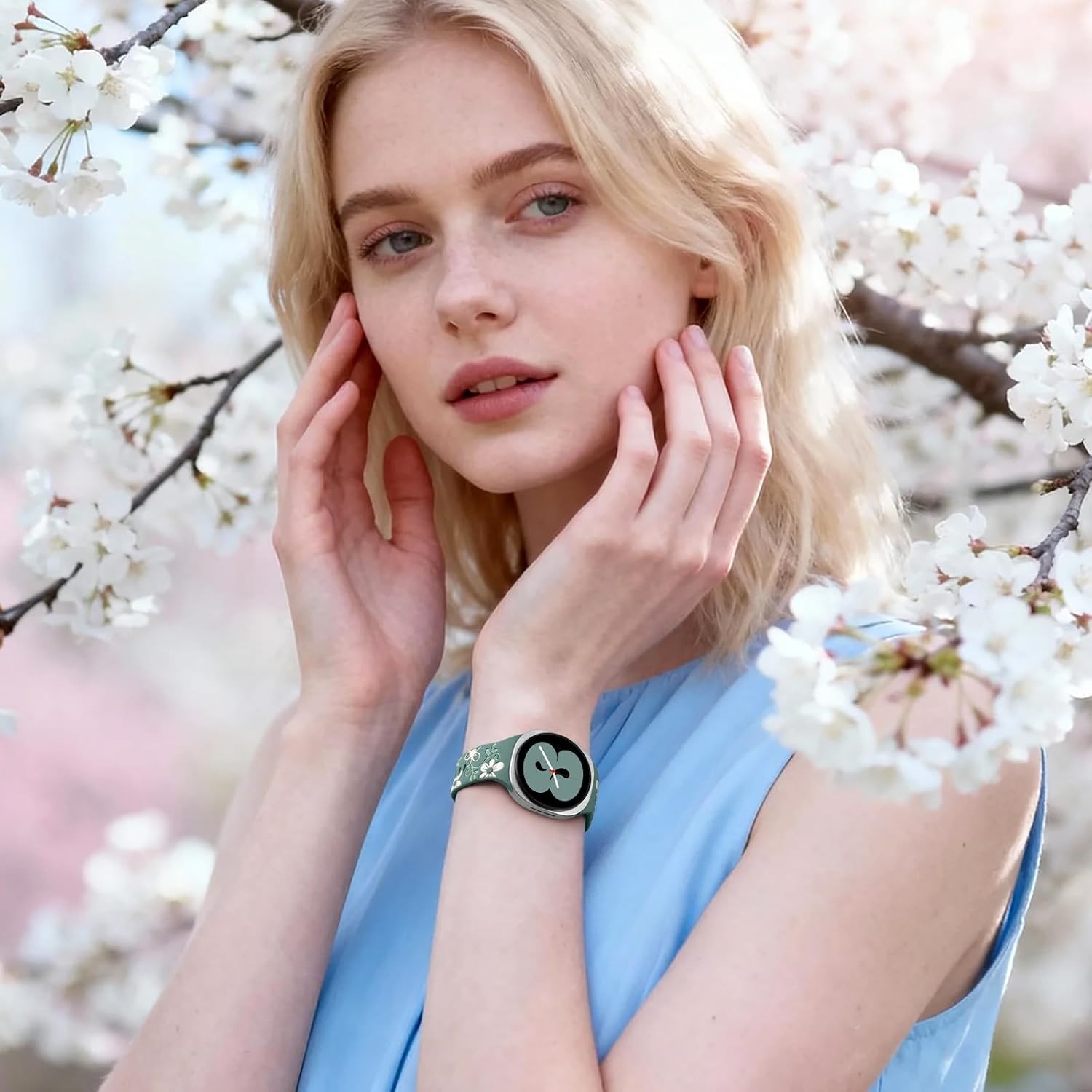 Pine Green Floral Silicone Band for Samsung Galaxy Watch 8 Classic 46mm 40mm 44m