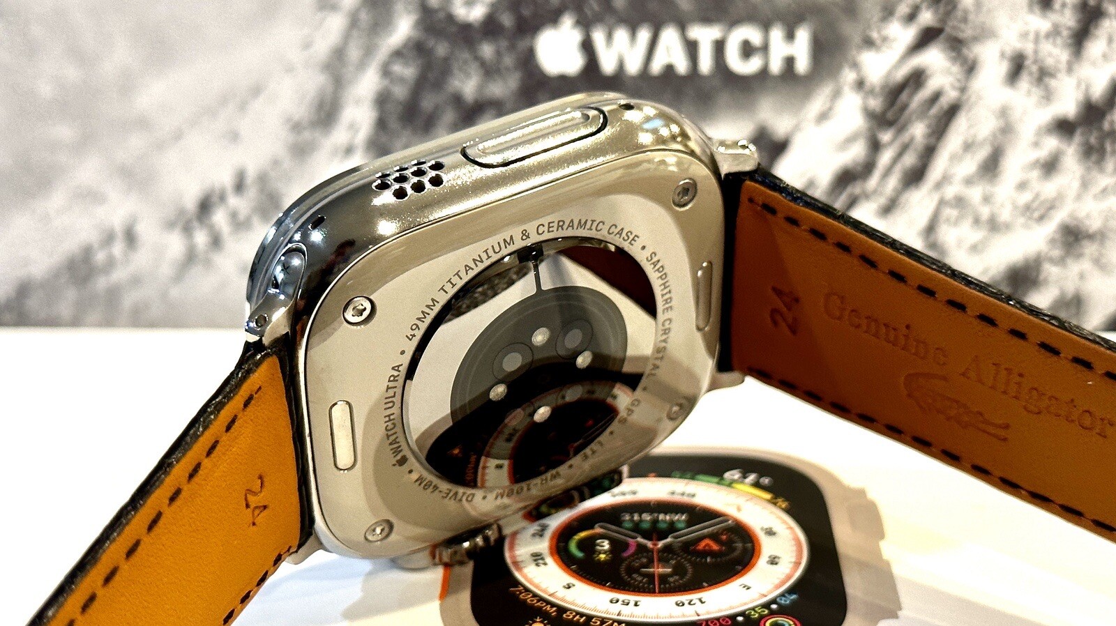 Apple Watch ULTRA 2 49mm Diamond POLISHED Titanium Black Alligator Band Custom