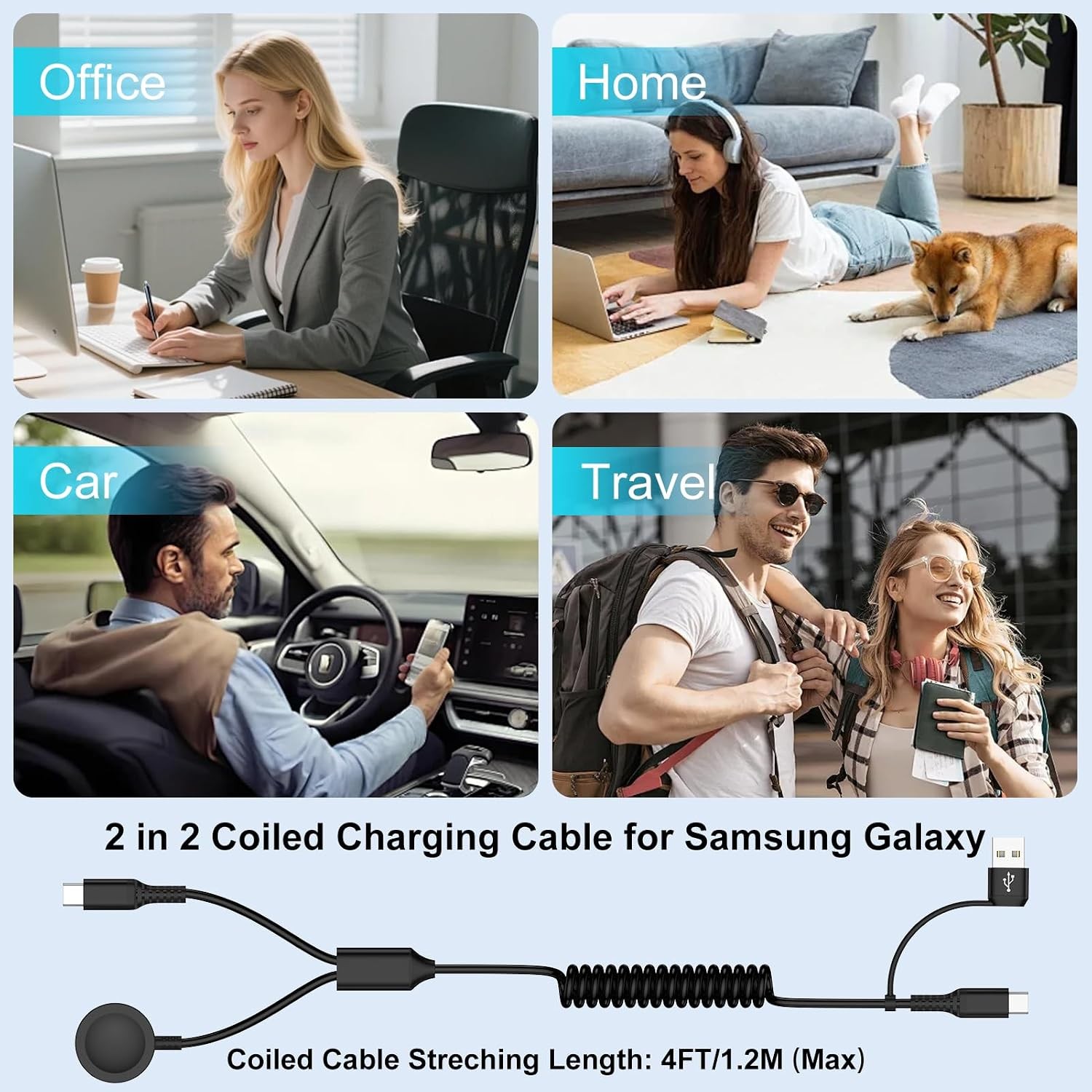 Fast Charger for Samsung Watch 2 in 2 4FT Coiled USB C to USB C Charger Cable