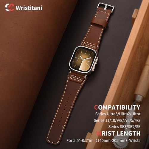 Top Genuine Leather Strap Compatible with Apple Watch Ultra 49mm Men