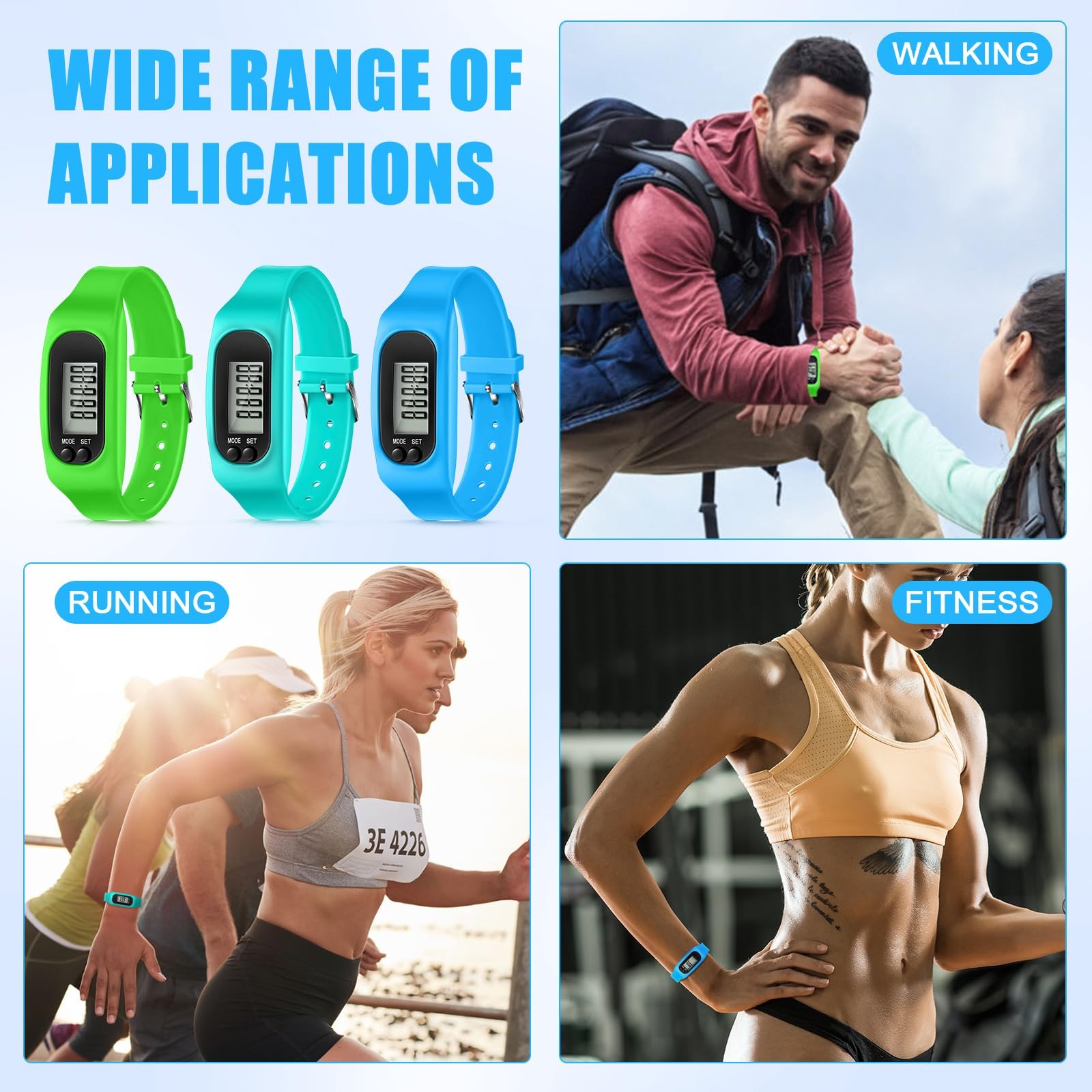 Silicone Fitness Tracker Watch 3 Pcs Walking Running Pedometer Calorie Burnin…