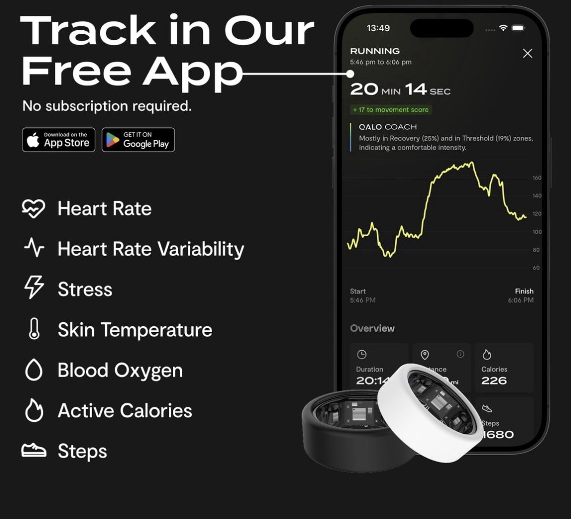 🔥QALO QRNT Smart Ring Health Tracker – Matte Silver Size 11 – Ultra-Lightweight