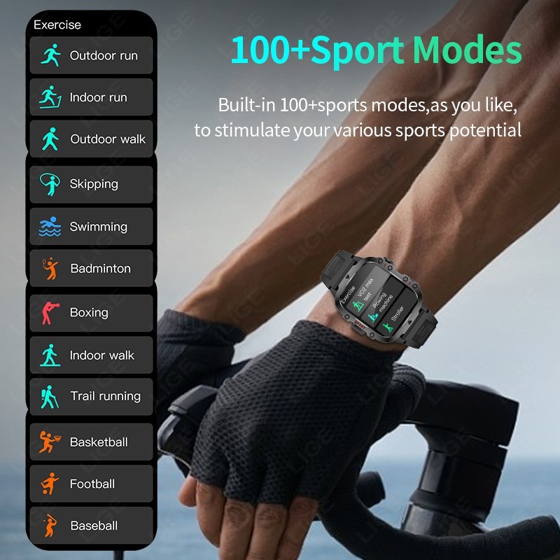 Sport Smart Watch for Men Heart Rate Fitness Tracker LED Flashlight Music Player
