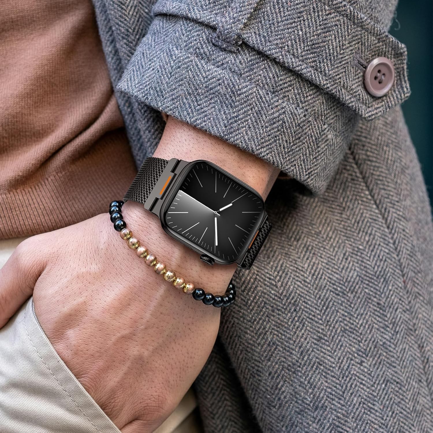 Black Magnetic Steel Milanese Loop Strap for Apple Watch Ultra 49mm Compatible