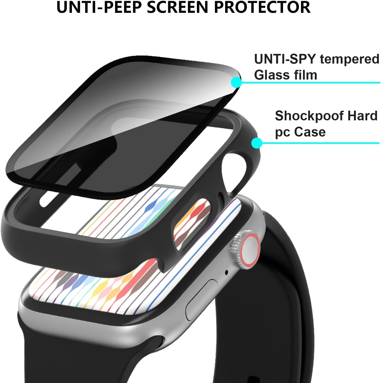 Privacy Screen Protector Case 2 Pack for Apple Watch SE3 44mm, Series 6 5 4