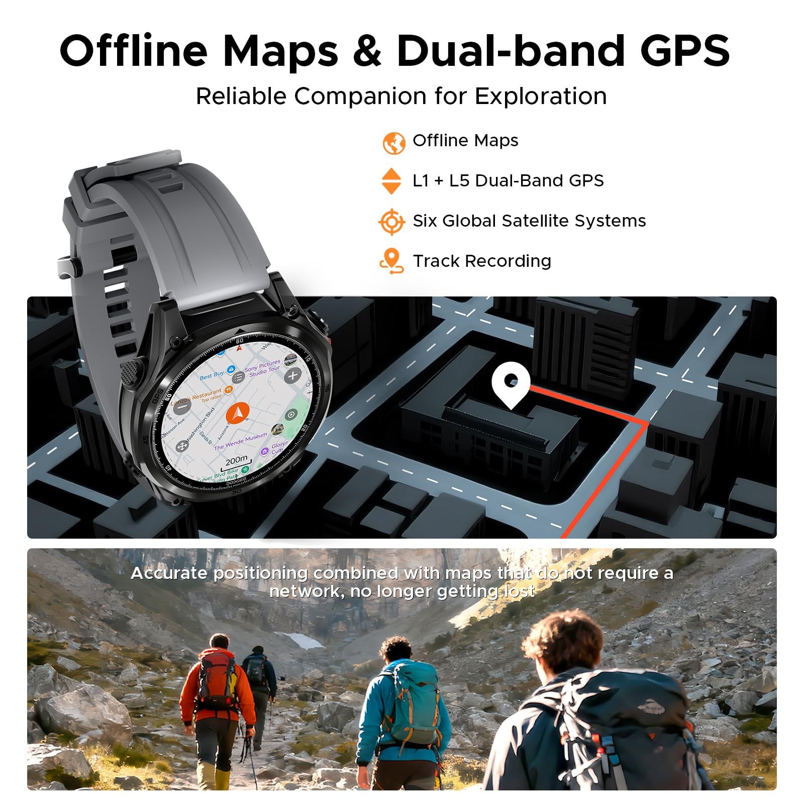 Anywise W1 Pro Mens Smart Watch, 5ATM Dual-Band GPS Offline Maps,1.43” Fitne…